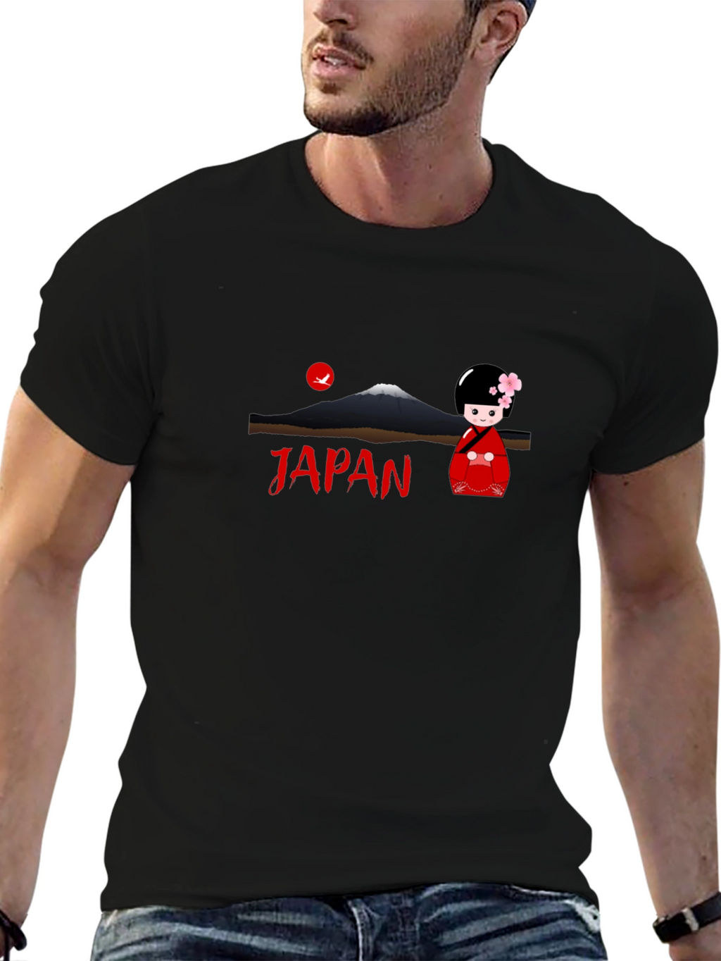 Japan Graphic Tee - Mount Fuji Kokeshi Doll T-Shirt