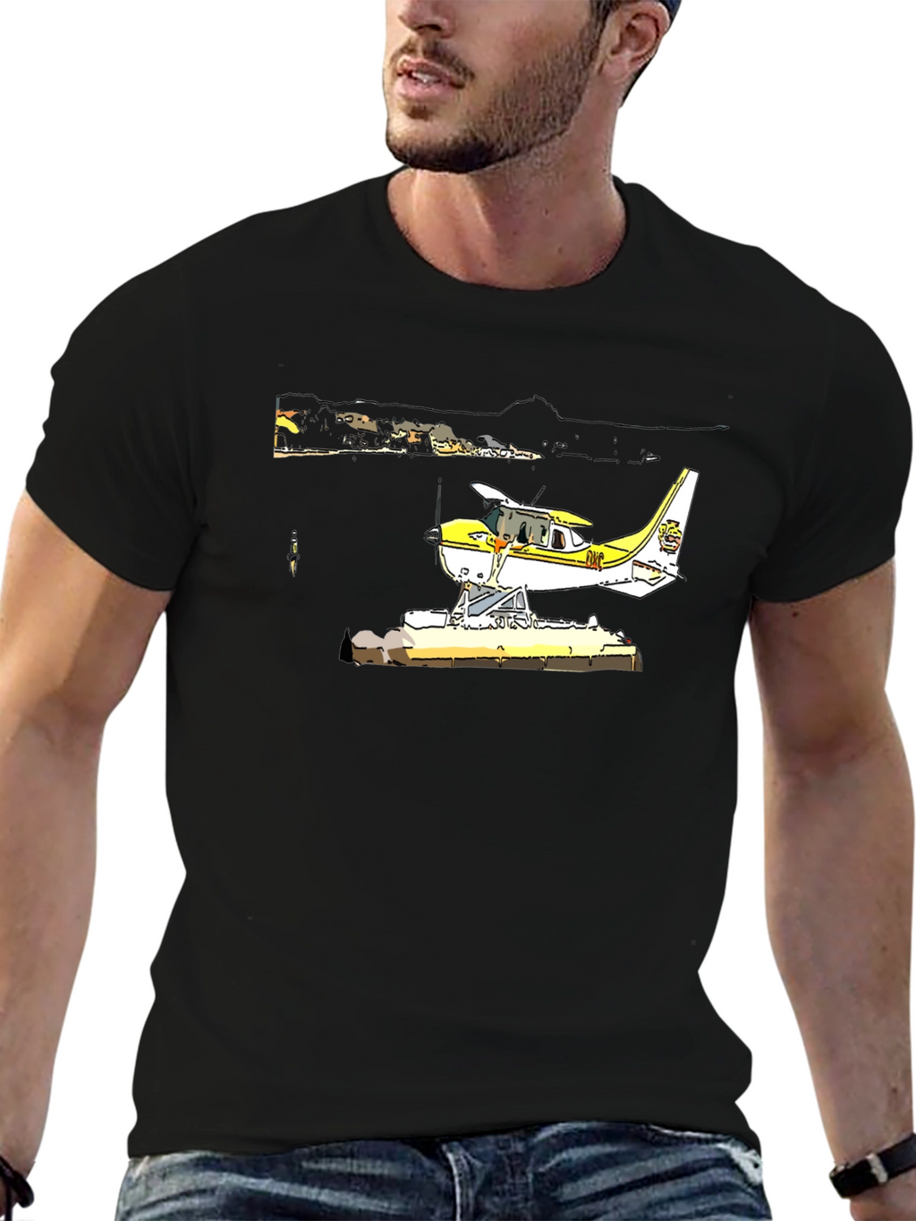 Seaplane Graphic T-Shirt - Black Cotton Tee