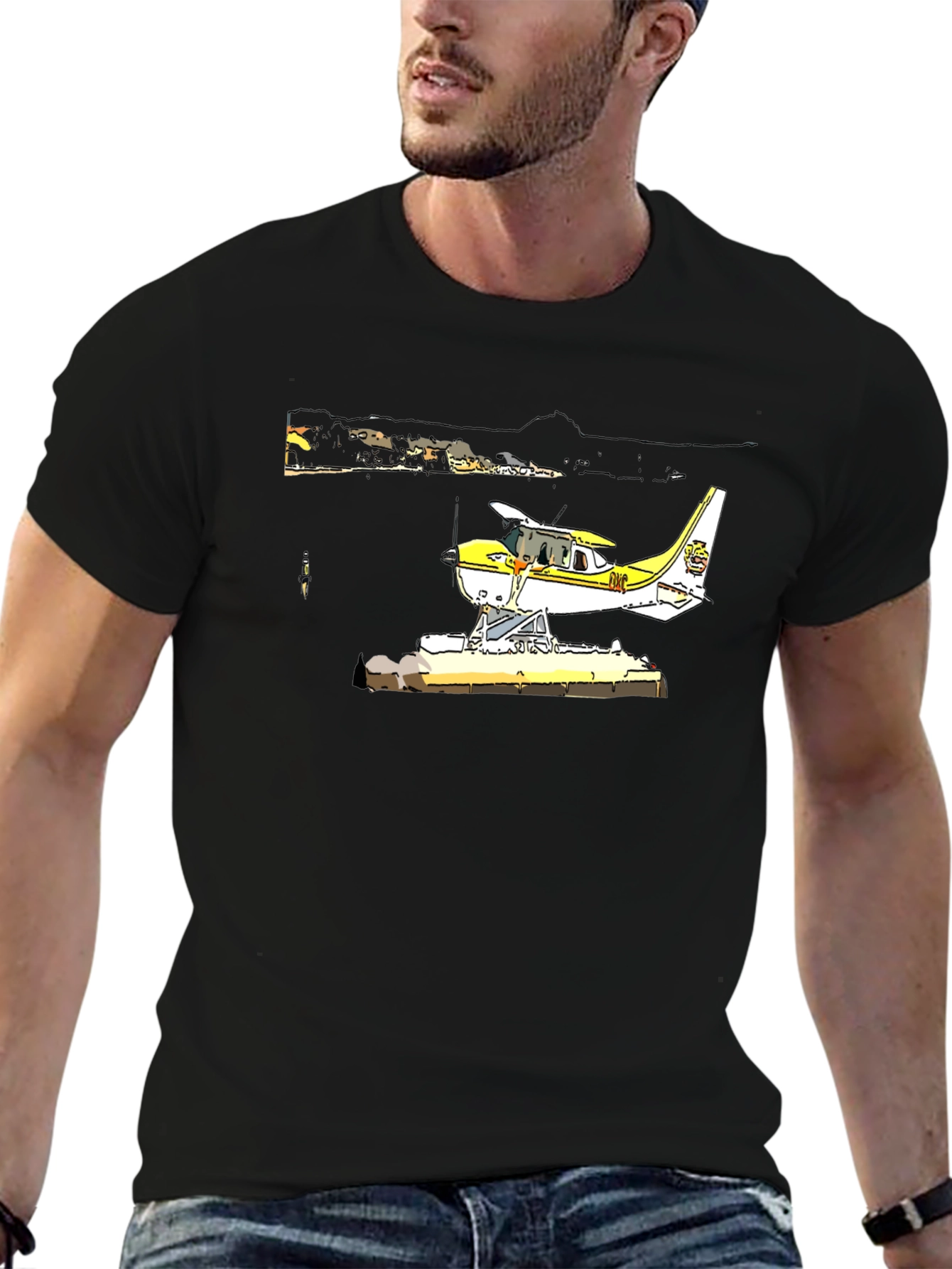 Seaplane Graphic T-Shirt - Black Cotton Tee