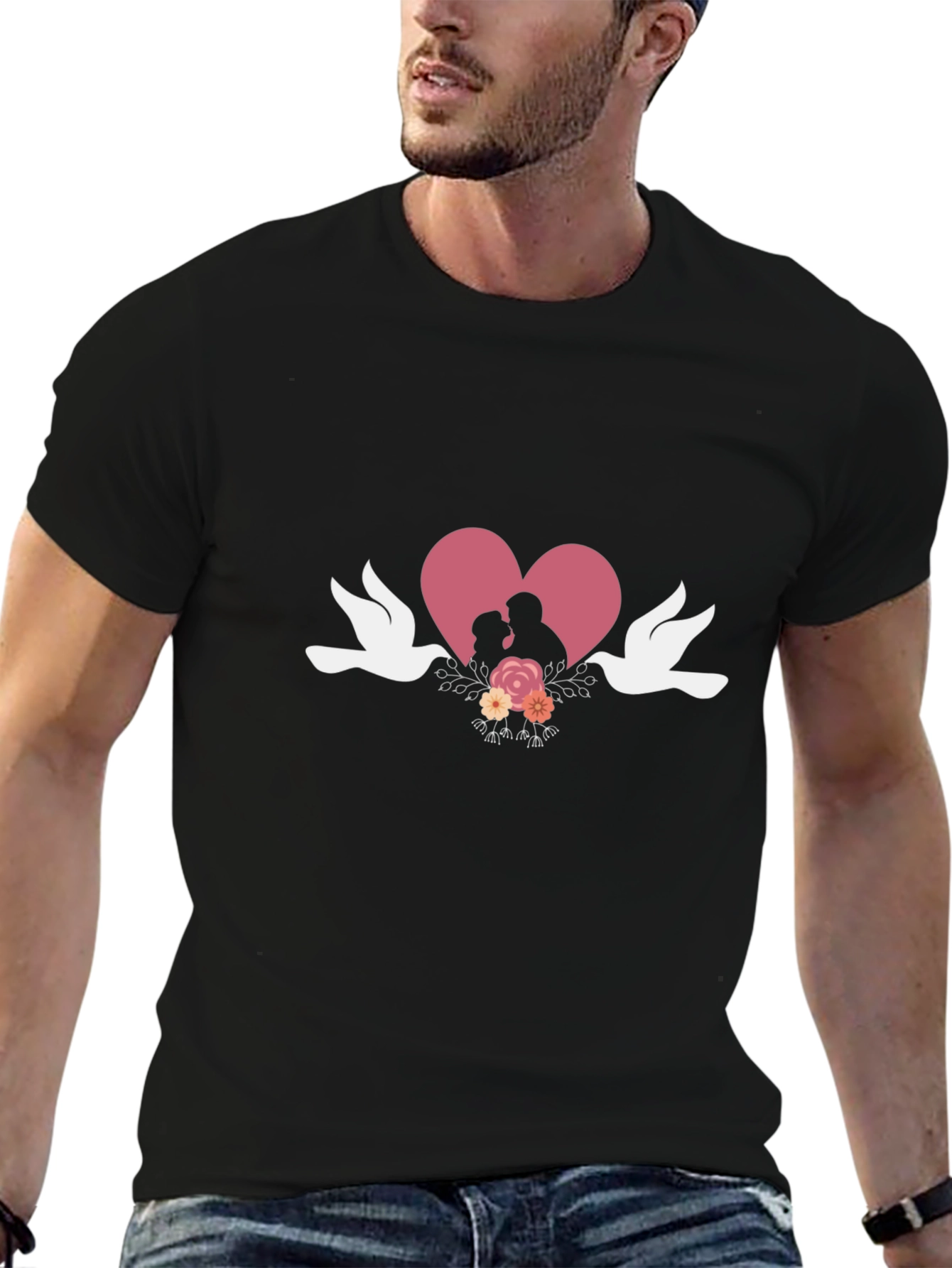 Romantic Couple Heart Graphic T-Shirt