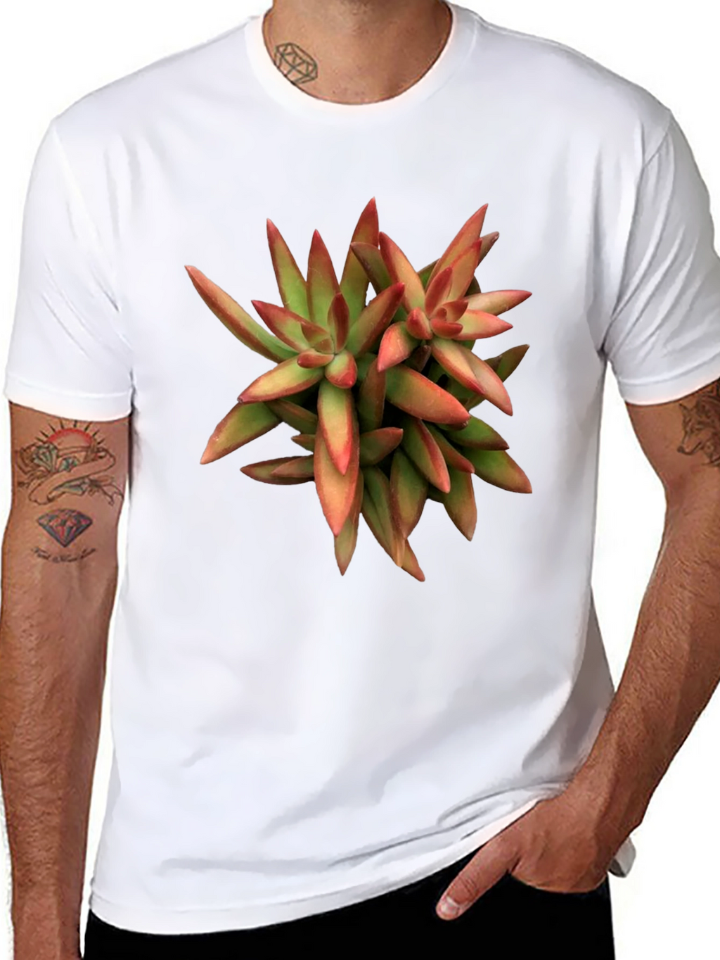 Succulent Plant Graphic Print Black T-Shirt