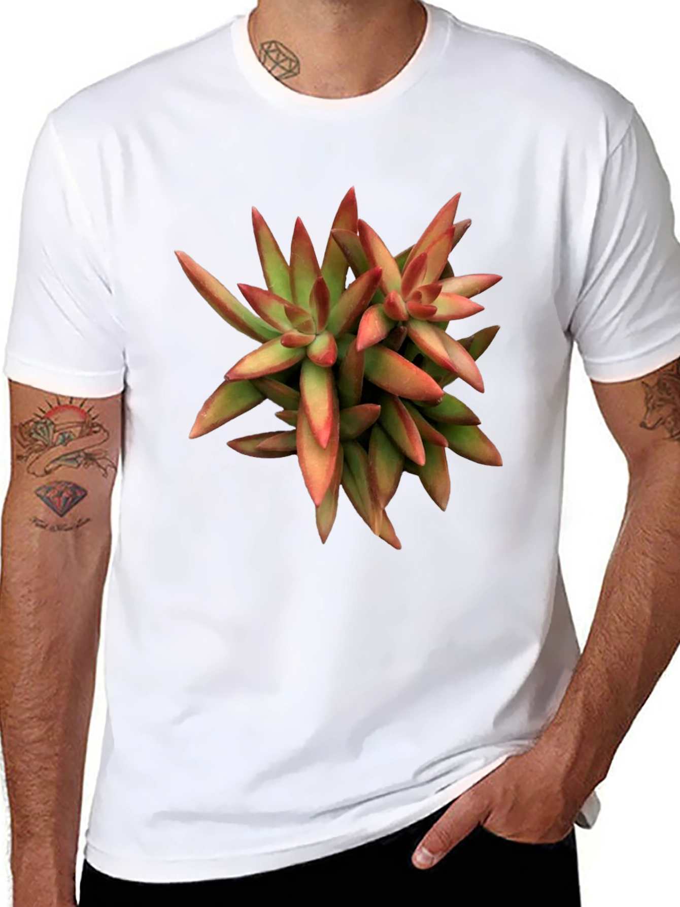 Succulent Plant Graphic Print Black T-Shirt