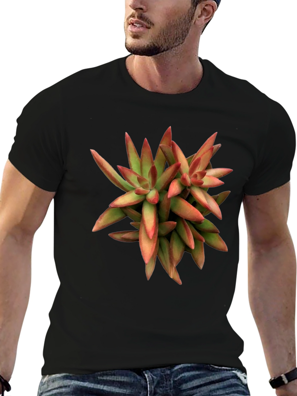 Succulent Plant Graphic Print Black T-Shirt