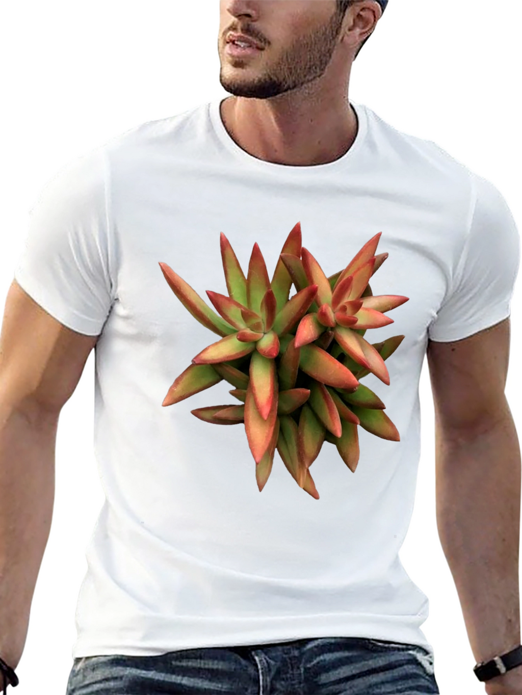 Succulent Plant Graphic Print Black T-Shirt