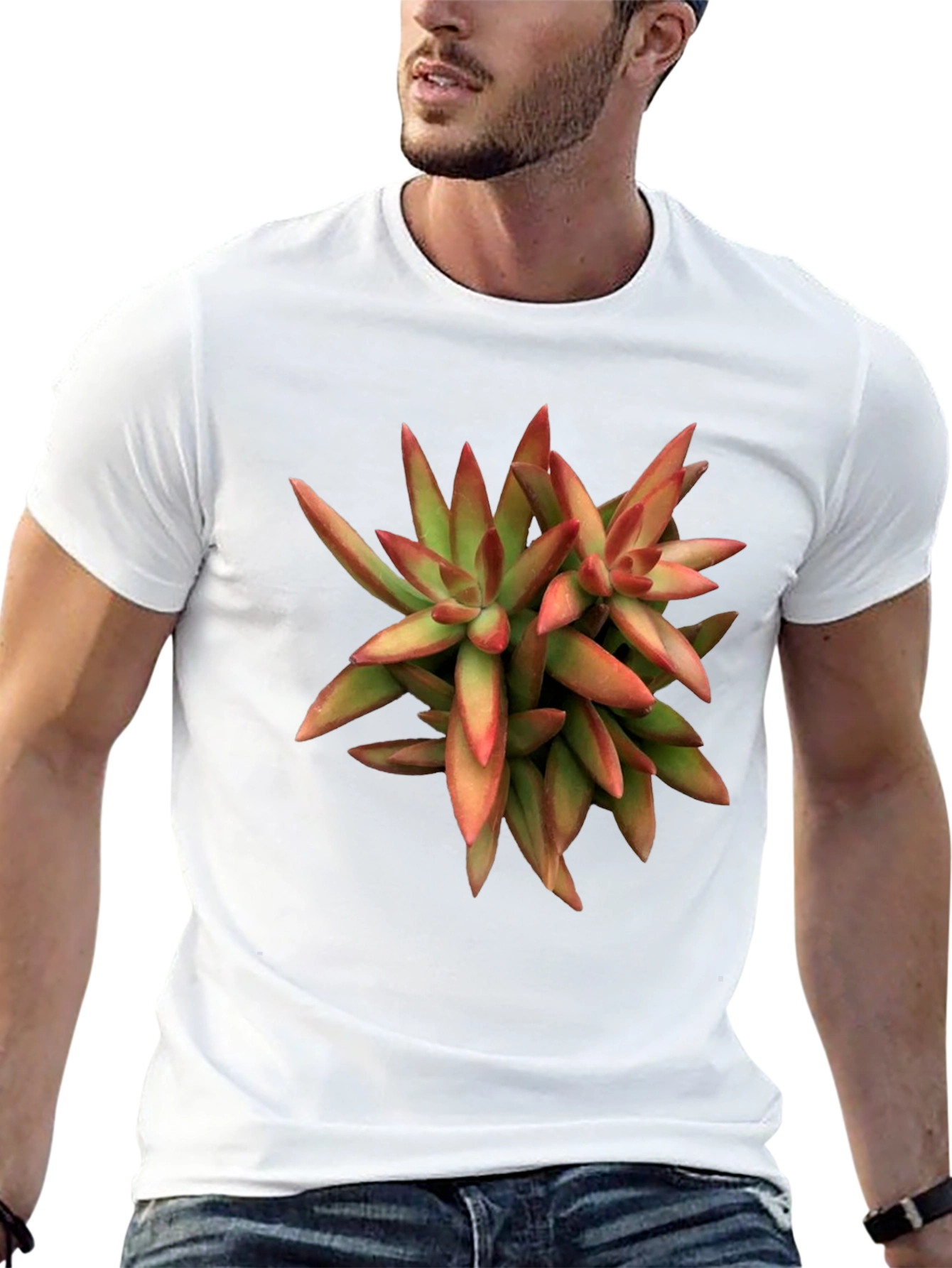 Succulent Plant Graphic Print Black T-Shirt