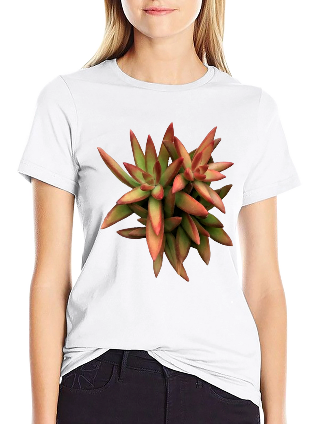 Succulent Plant Graphic Print Black T-Shirt