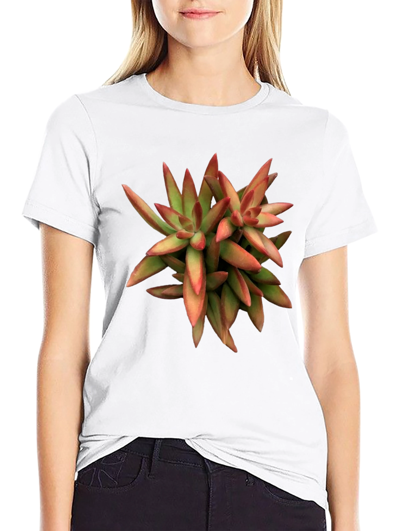 Succulent Plant Graphic Print Black T-Shirt