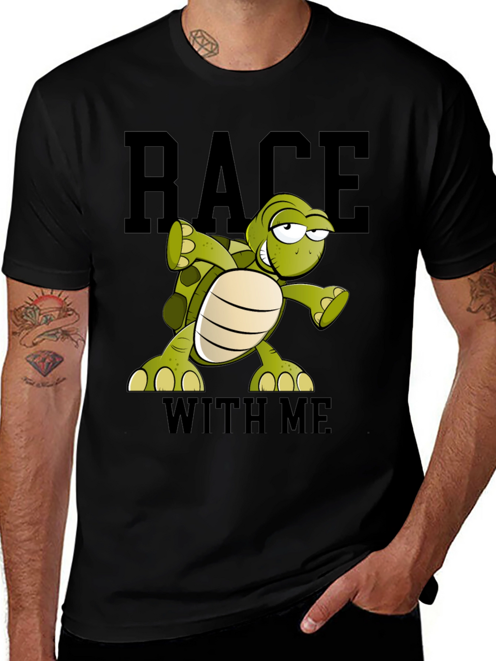 Funny Turtle Race T-Shirt - Black