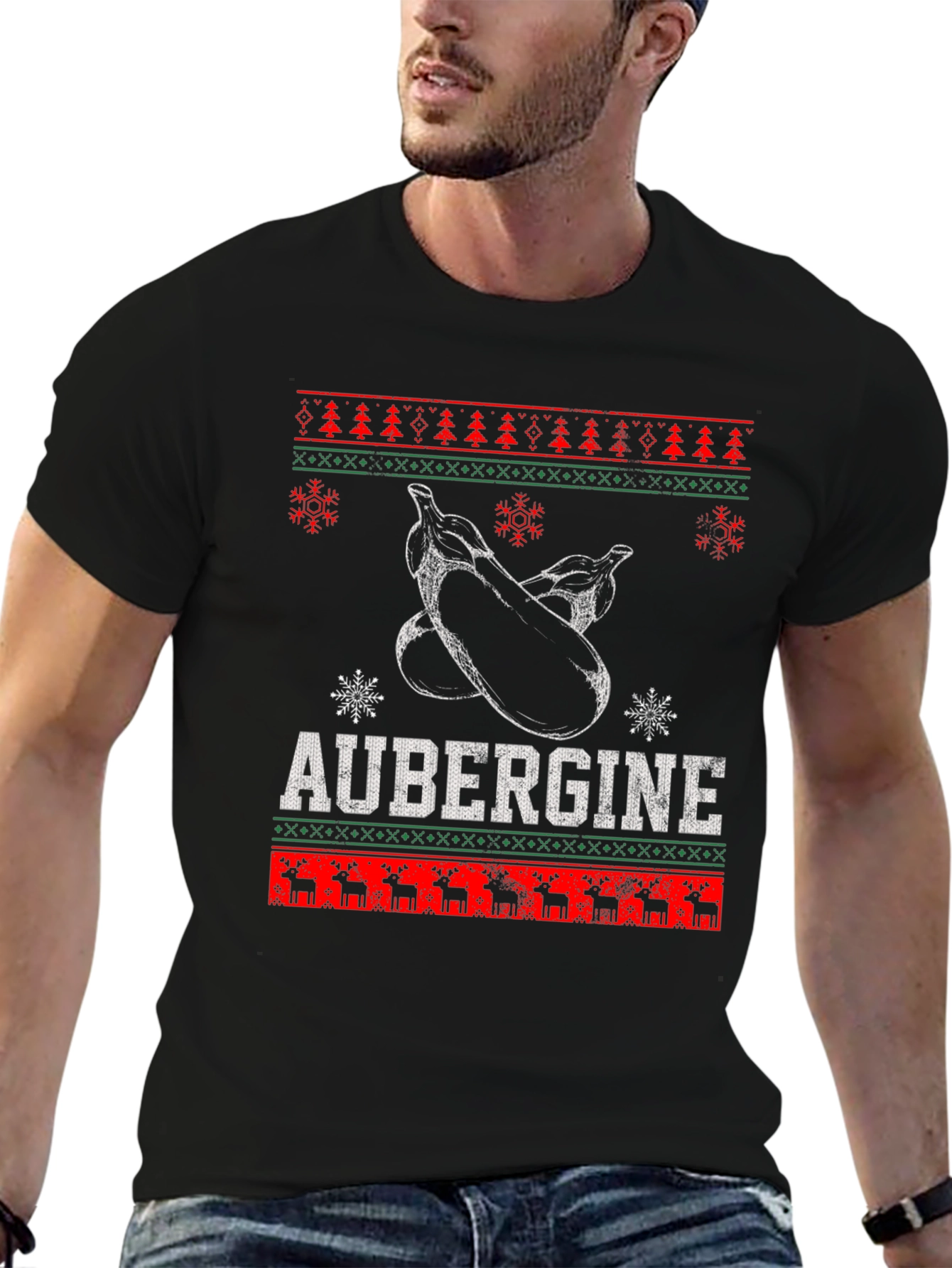 Aubergine Funny Christmas T-Shirt - Ugly Sweater Style