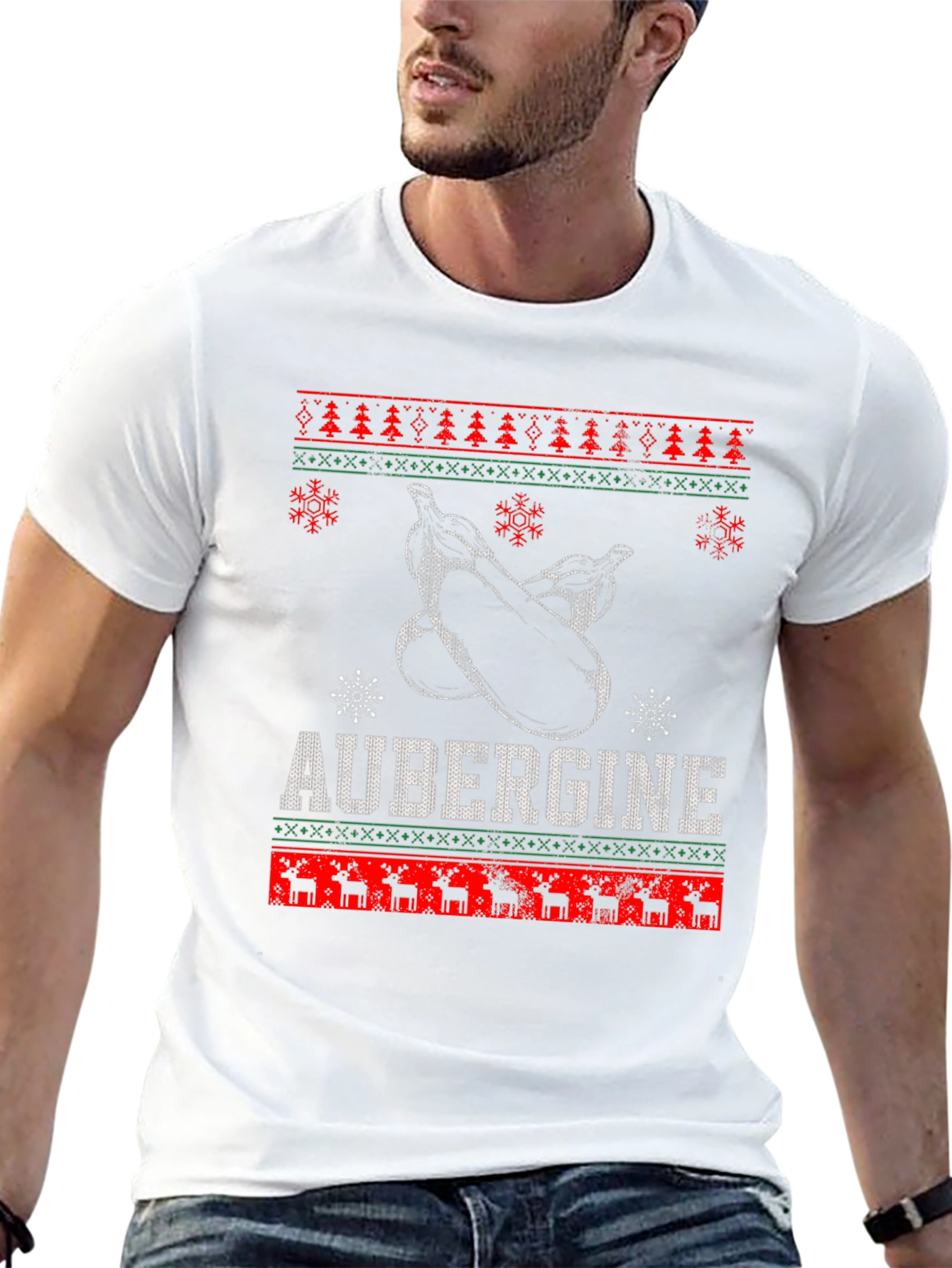 Aubergine Funny Christmas T-Shirt - Ugly Sweater Style