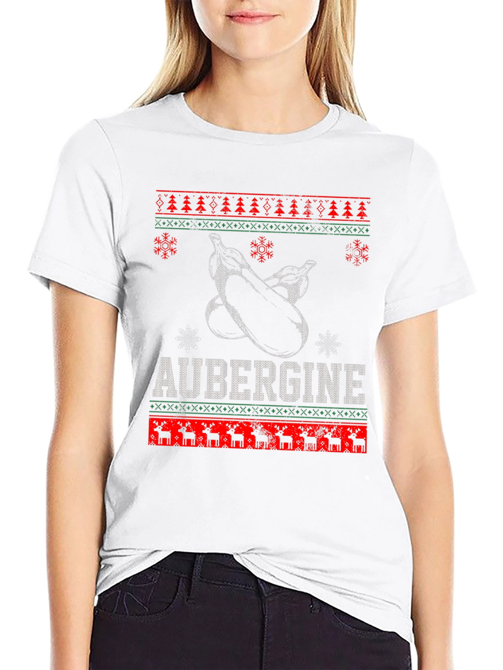 Aubergine Funny Christmas T-Shirt - Ugly Sweater Style