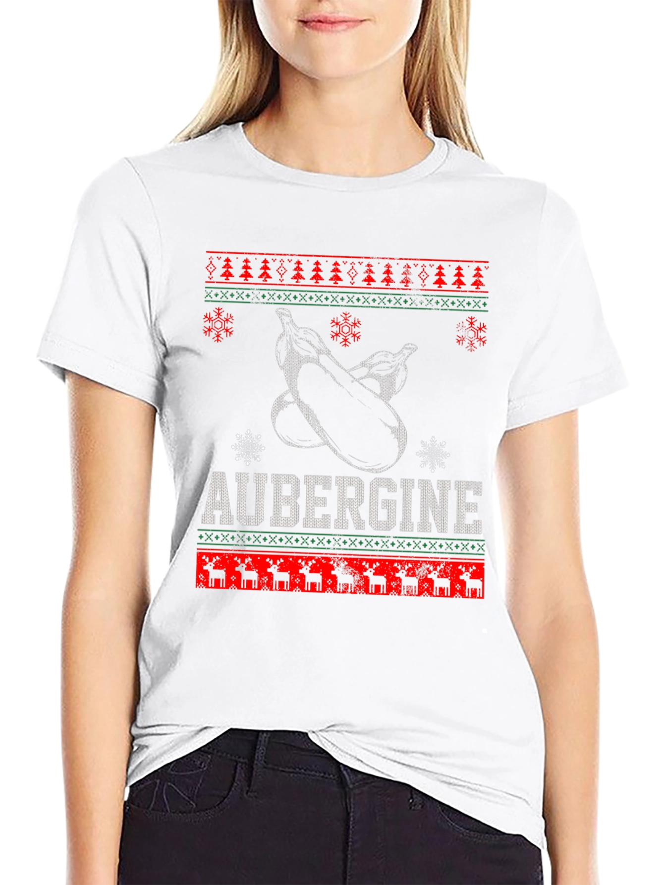 Aubergine Funny Christmas T-Shirt - Ugly Sweater Style