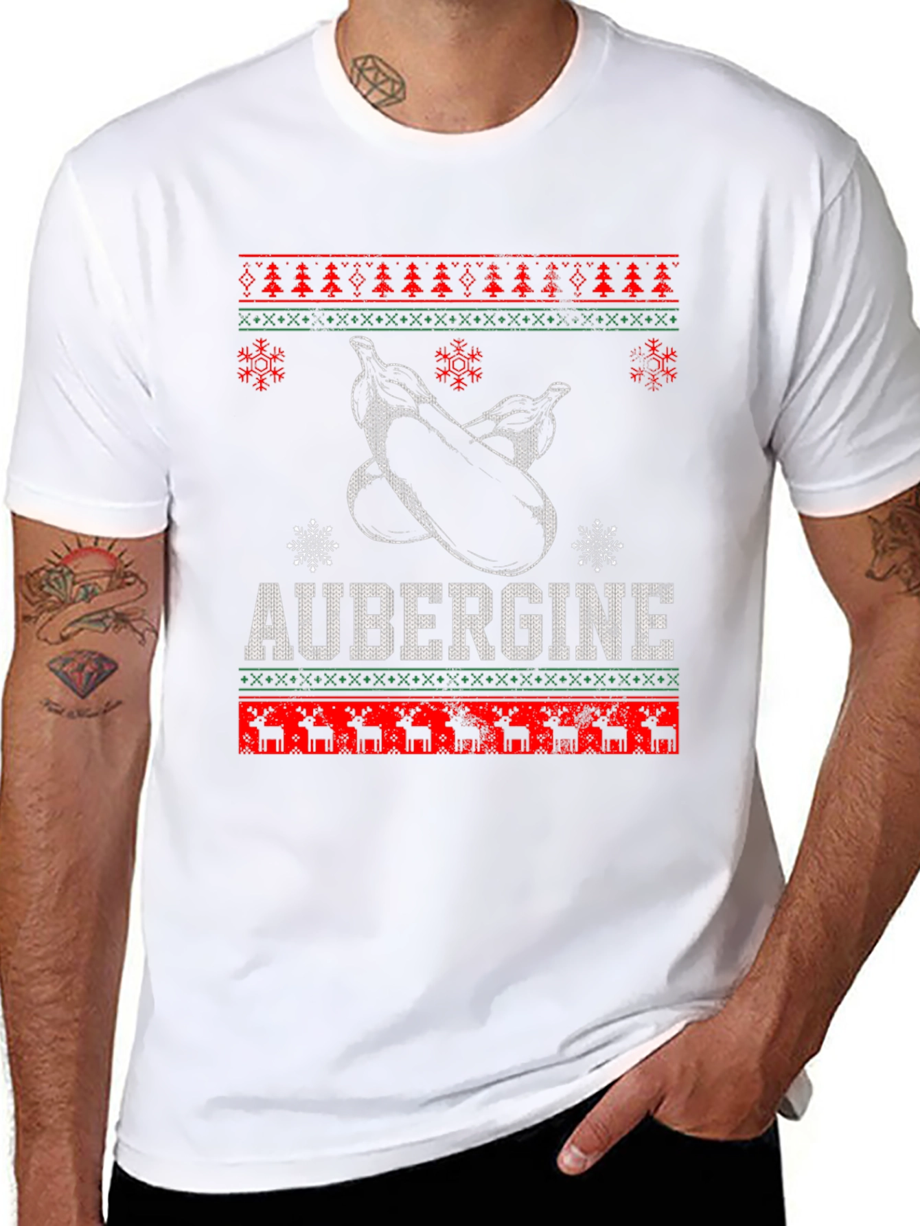 Aubergine Funny Christmas T-Shirt - Ugly Sweater Style