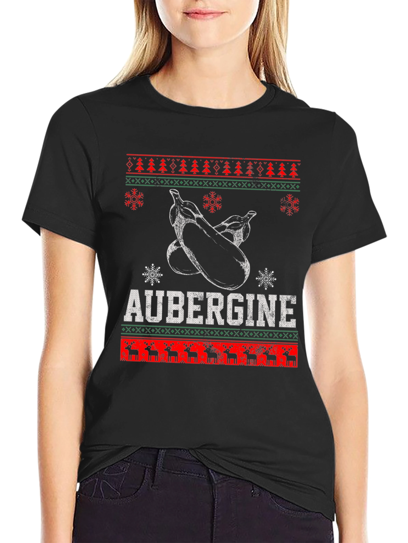 Aubergine Funny Christmas T-Shirt - Ugly Sweater Style