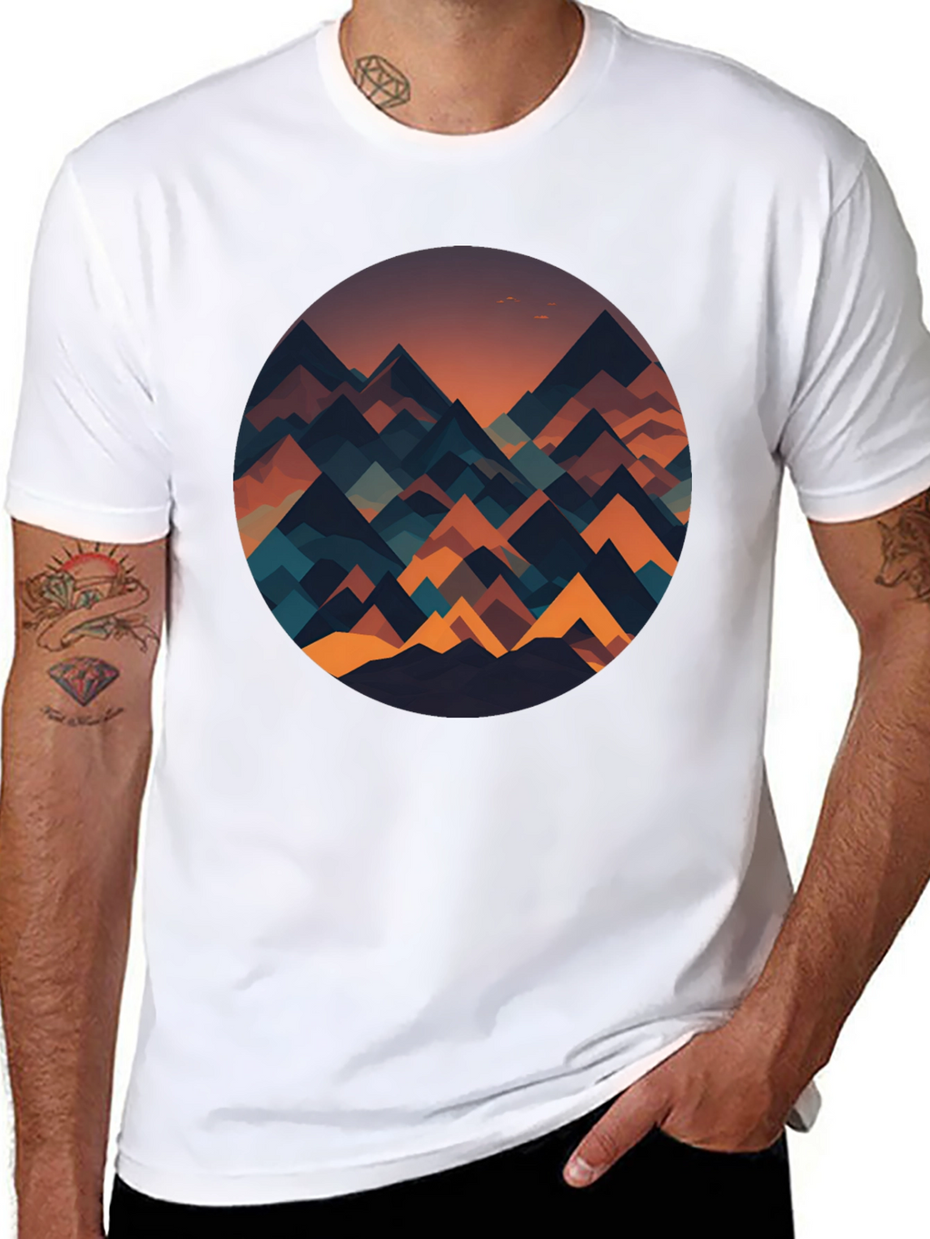 Geometric Mountainscape Graphic Tee - Black