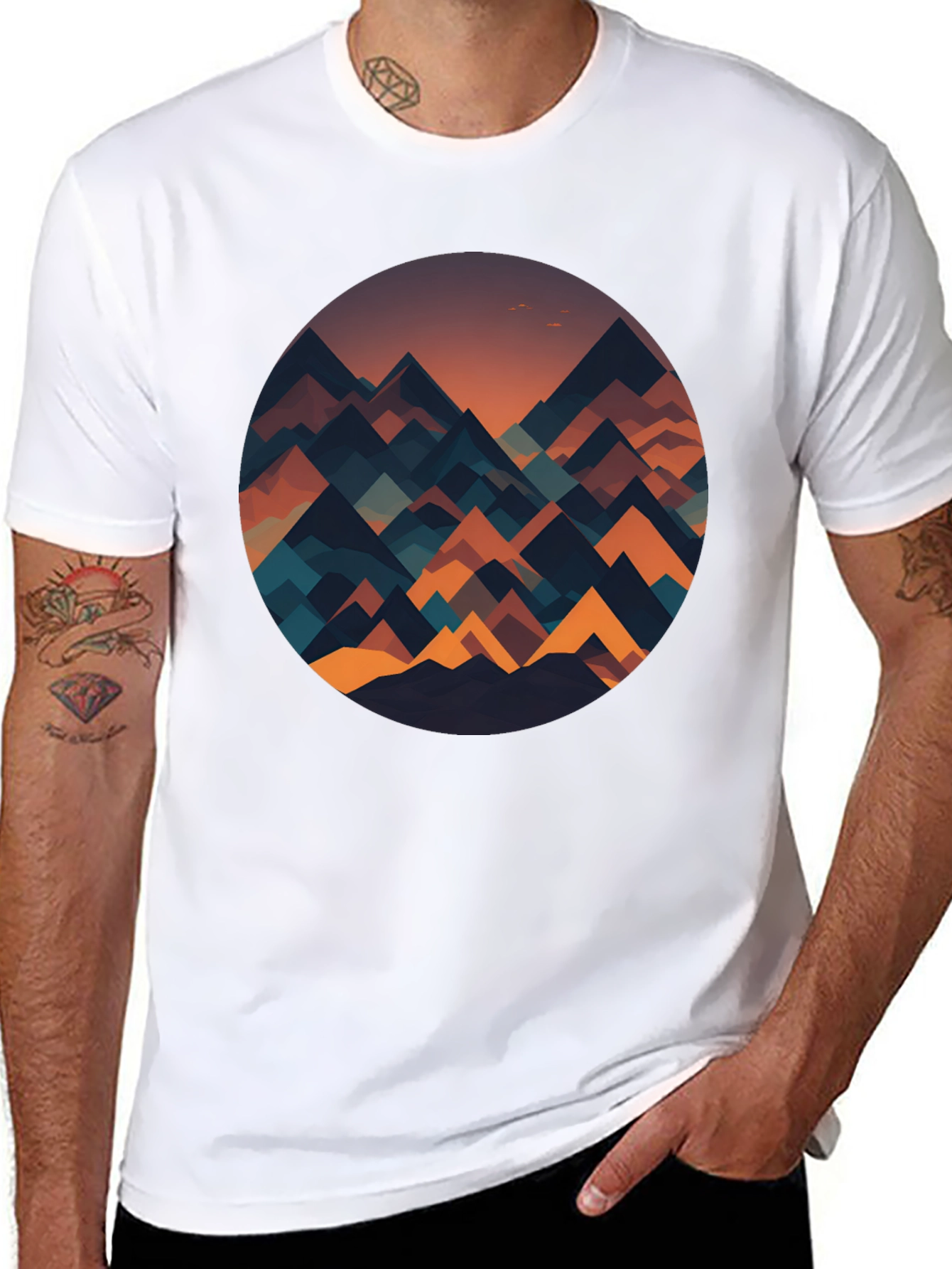Geometric Mountainscape Graphic Tee - Black