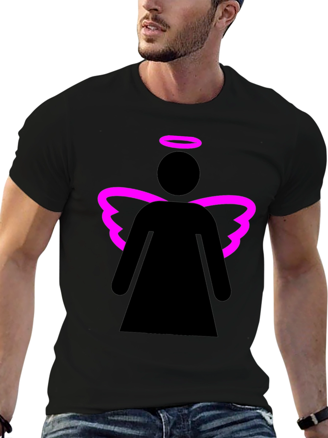 Angel Graphic Tee - Black T-Shirt with Pink Wings