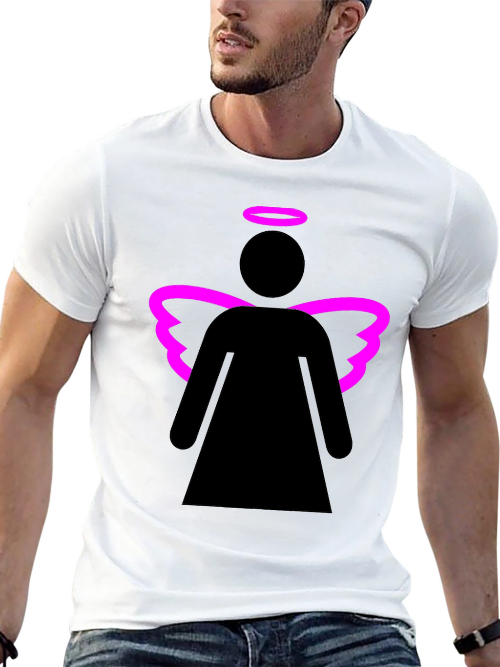 Angel Graphic Tee - Black T-Shirt with Pink Wings