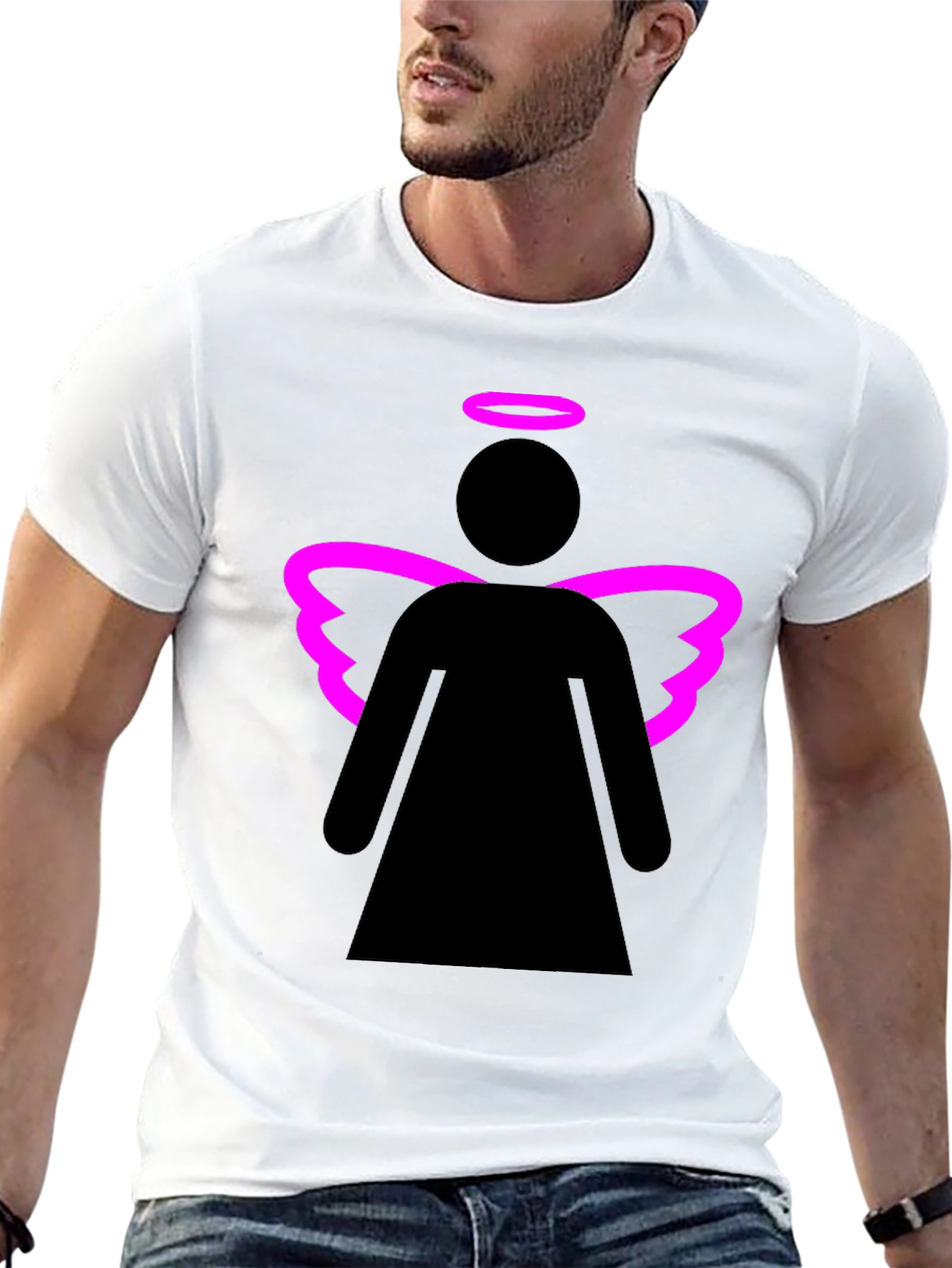 Angel Graphic Tee - Black T-Shirt with Pink Wings