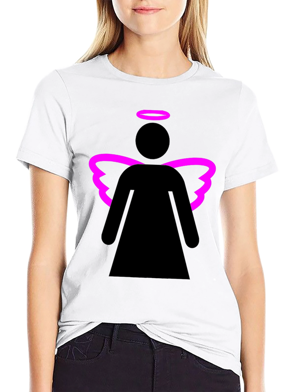 Angel Graphic Tee - Black T-Shirt with Pink Wings