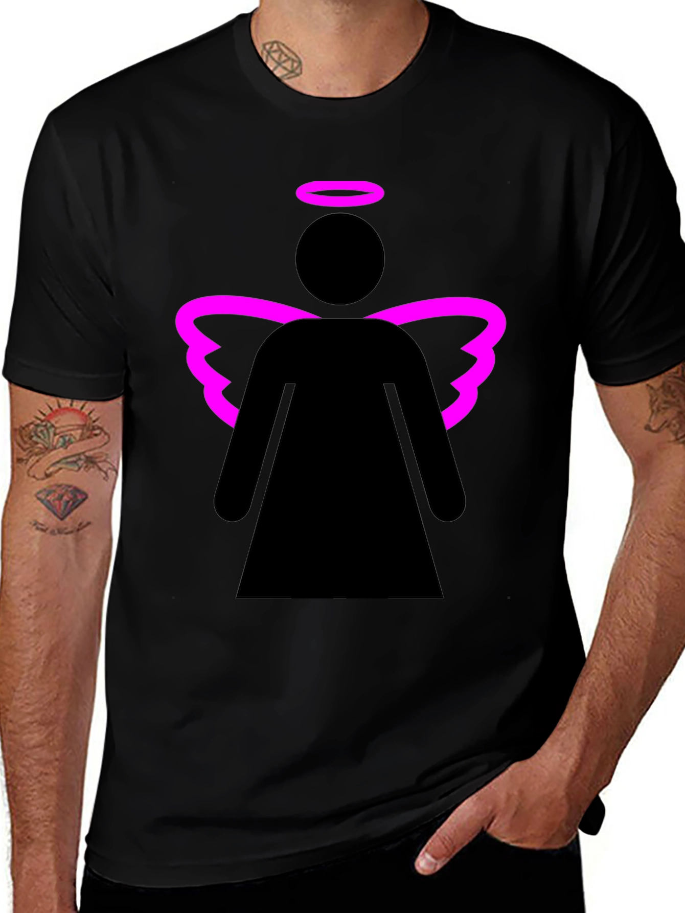Angel Graphic Tee - Black T-Shirt with Pink Wings
