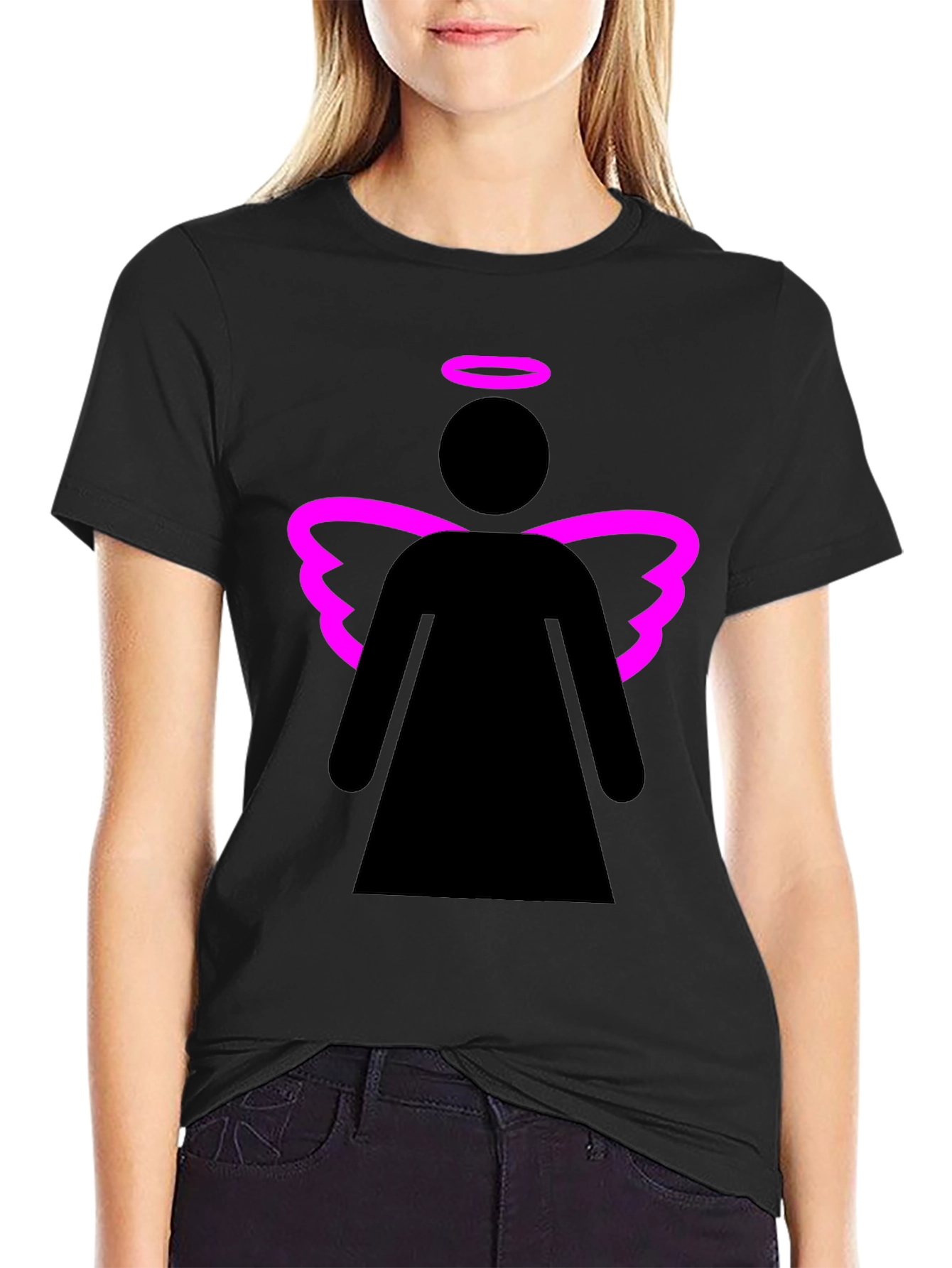 Angel Graphic Tee - Black T-Shirt with Pink Wings