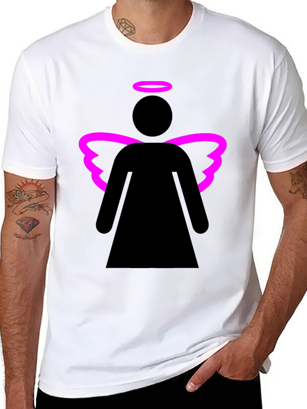 Angel Graphic Tee - Black T-Shirt with Pink Wings