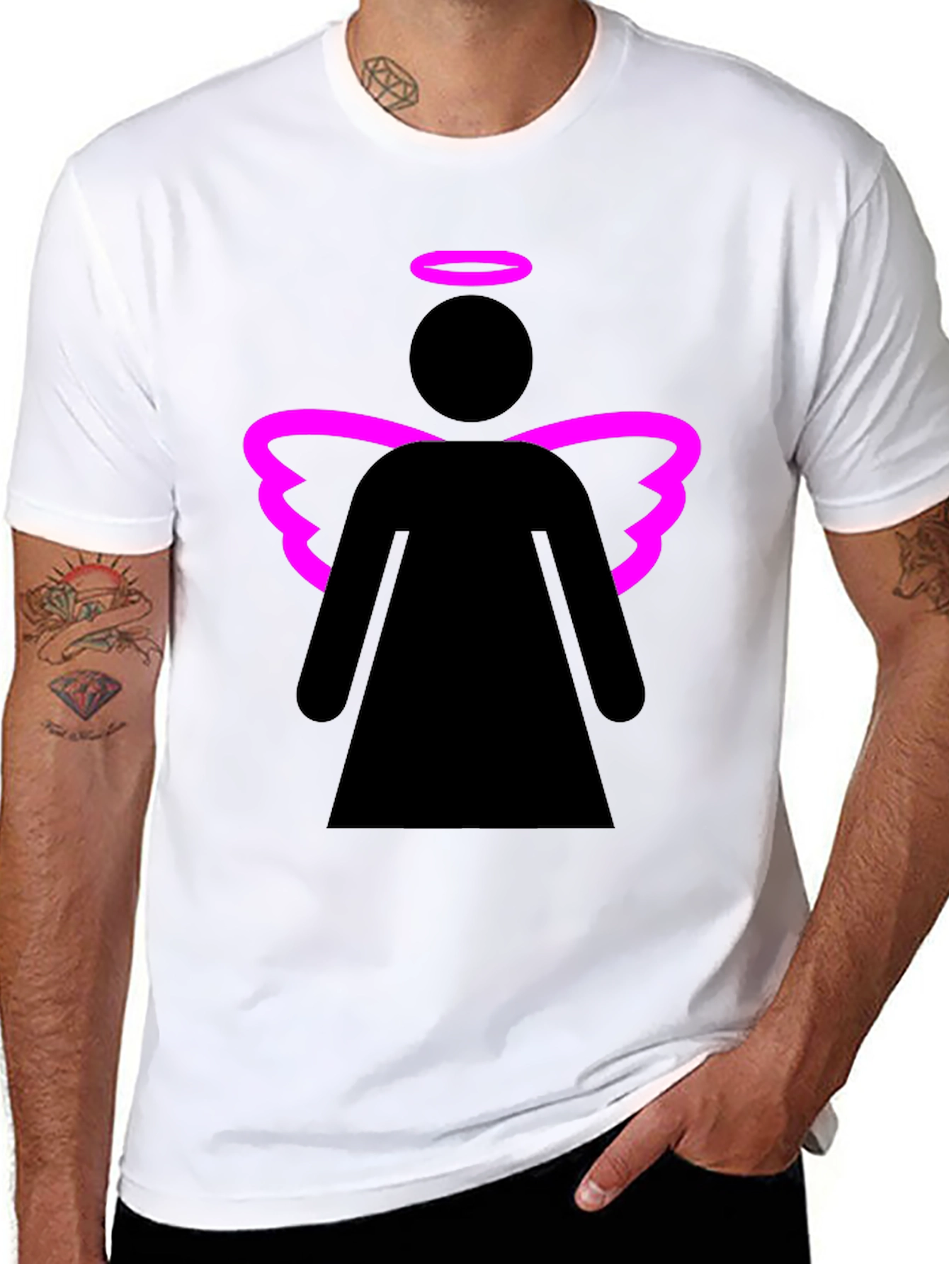 Angel Graphic Tee - Black T-Shirt with Pink Wings