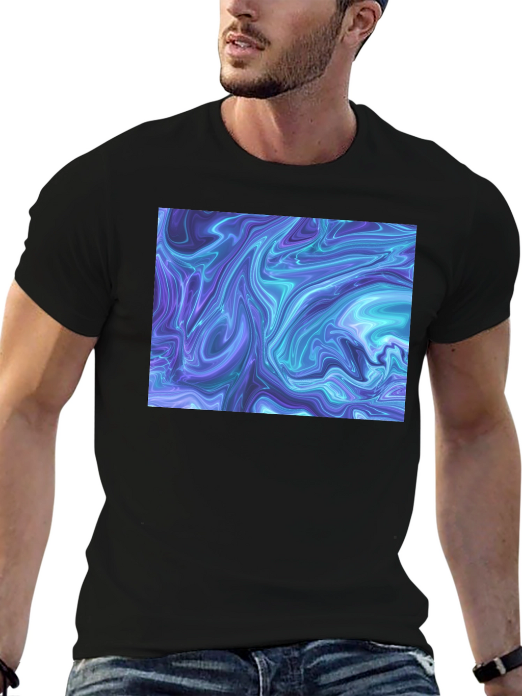 Abstract Marble Print Black T-Shirt