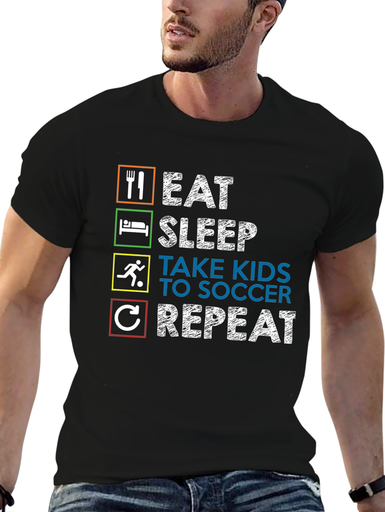 Eat Sleep Take Kids Soccer Repeat Graphic Tee