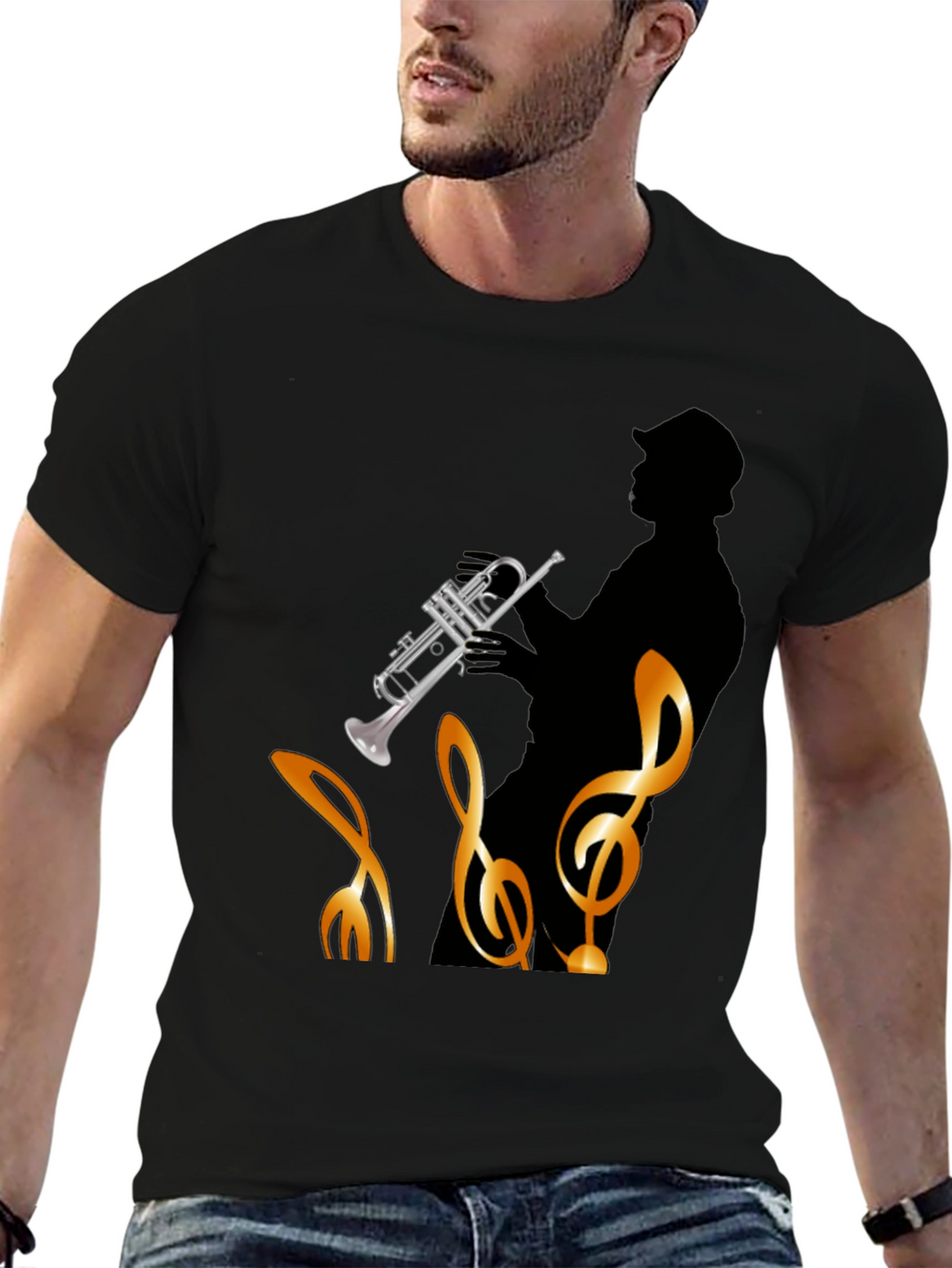 Jazz Player Graphic Tee - Black Cotton T-Shirt