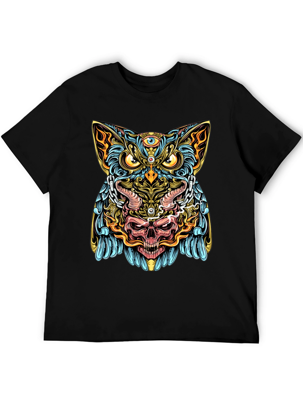 Mystic Owl Skull Graphic Tee - Mens Black T-Shirt