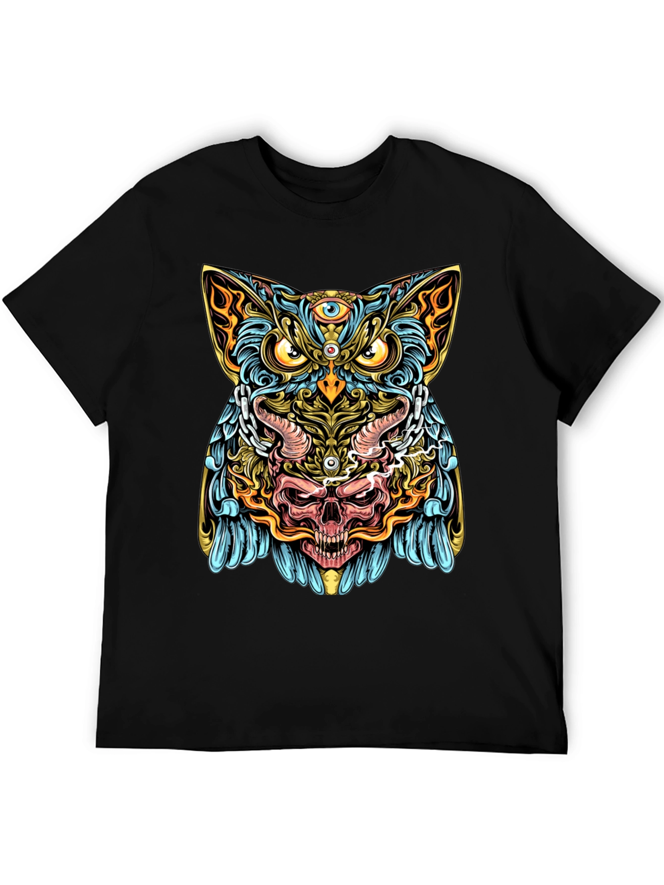 Mystic Owl Skull Graphic Tee - Mens Black T-Shirt