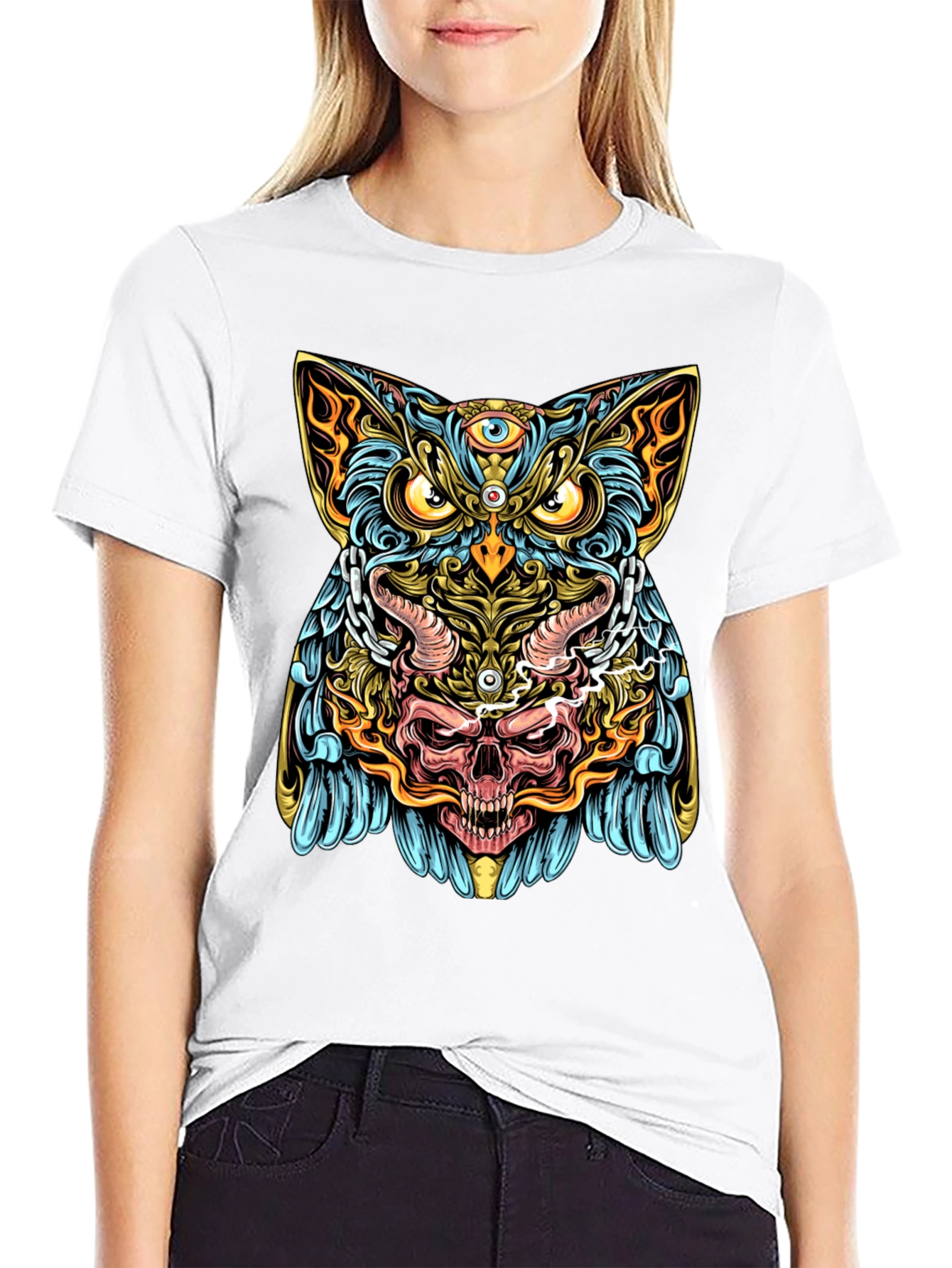 Mystic Owl Skull Graphic Tee - Mens Black T-Shirt