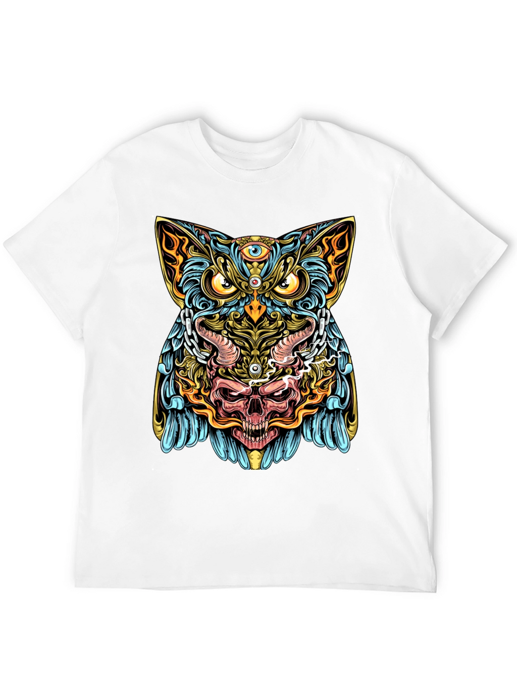 Mystic Owl Skull Graphic Tee - Mens Black T-Shirt
