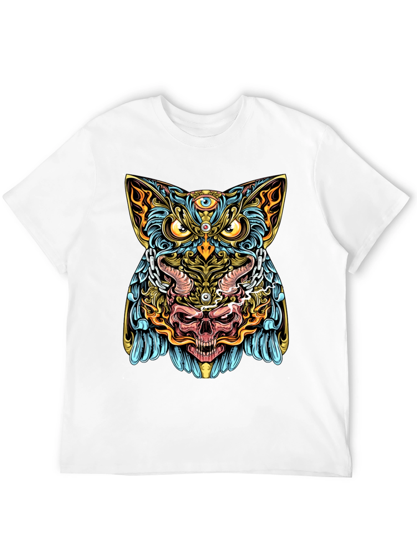 Mystic Owl Skull Graphic Tee - Mens Black T-Shirt