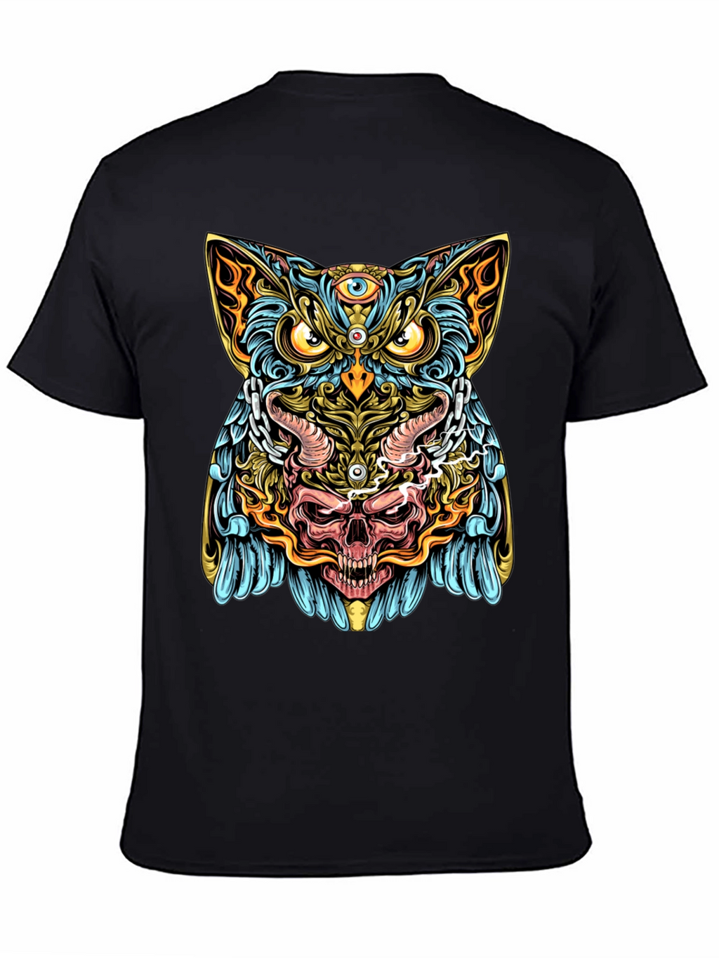 Mystic Owl Skull Graphic Tee - Mens Black T-Shirt