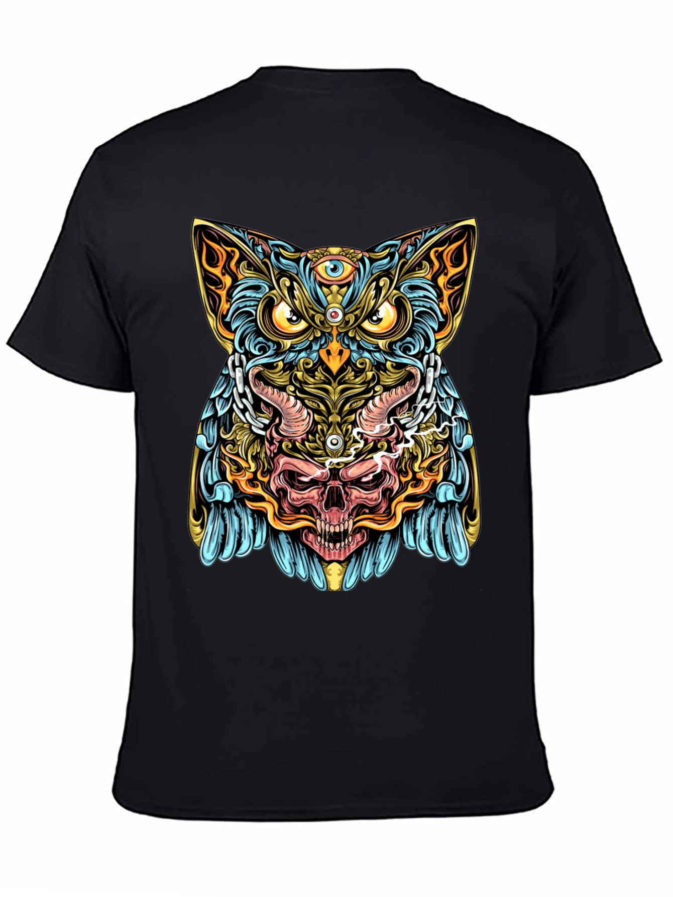Mystic Owl Skull Graphic Tee - Mens Black T-Shirt