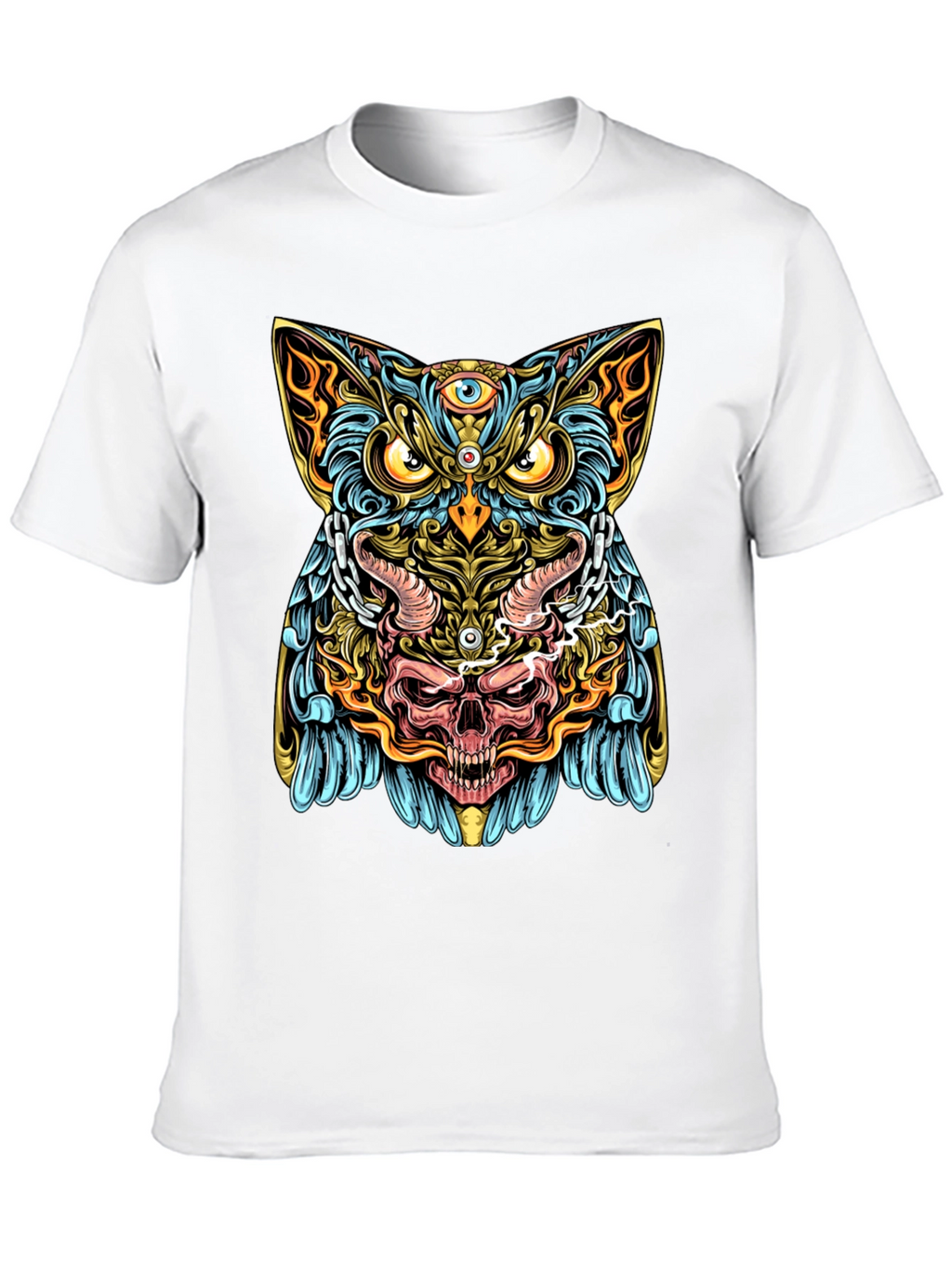 Mystic Owl Skull Graphic Tee - Mens Black T-Shirt