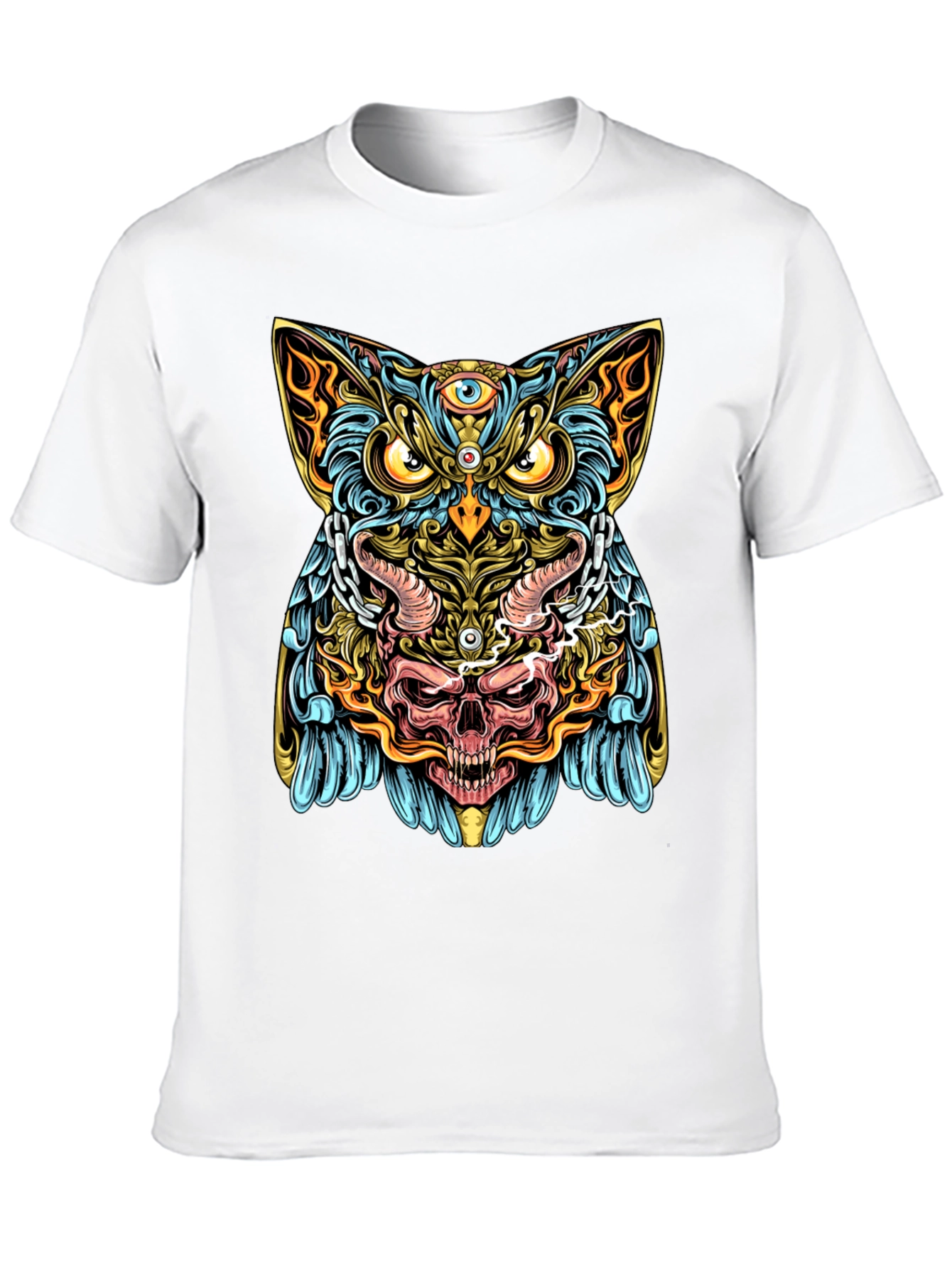 Mystic Owl Skull Graphic Tee - Mens Black T-Shirt