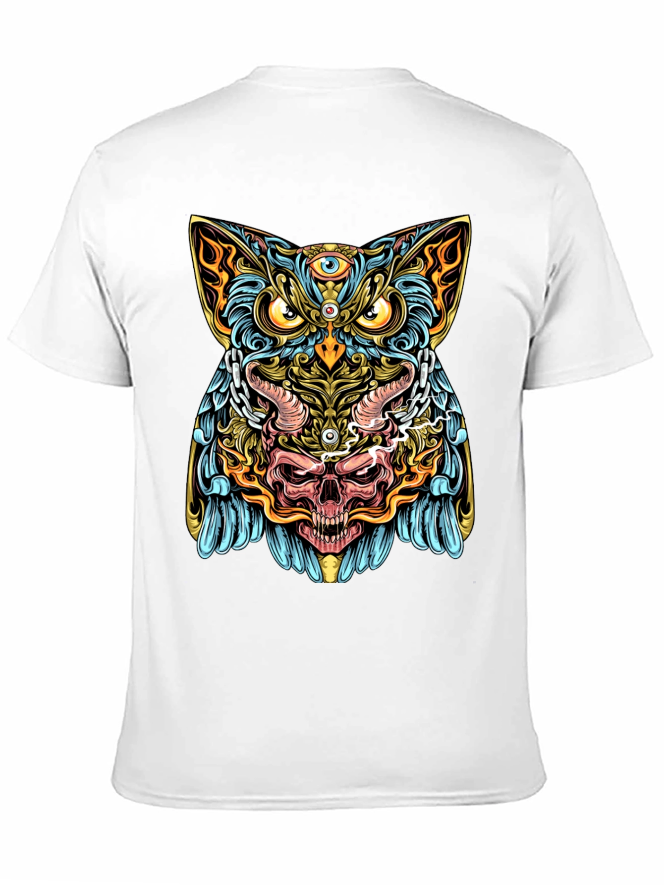 Mystic Owl Skull Graphic Tee - Mens Black T-Shirt