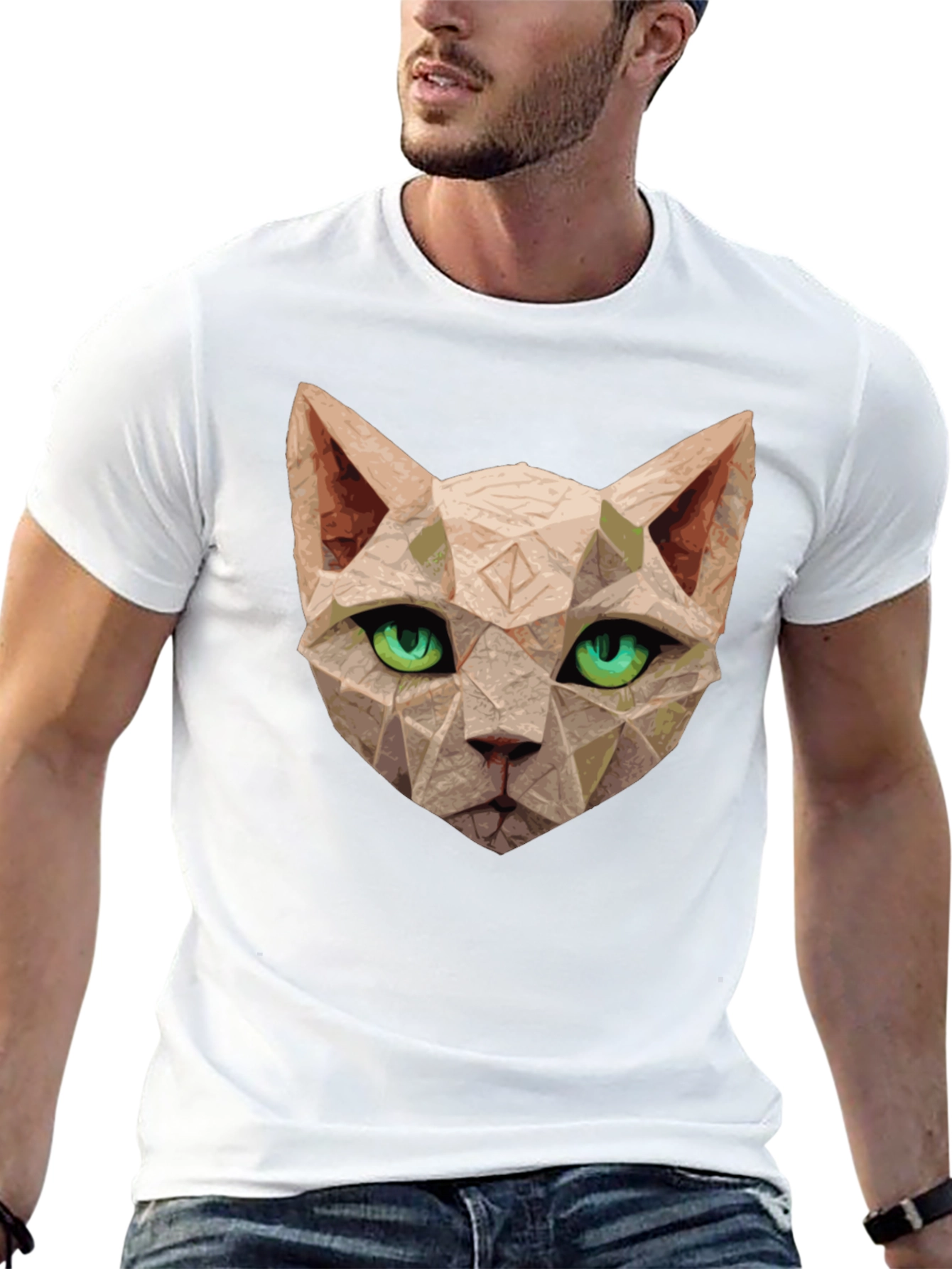 Geometric Cat T-Shirt - Unique Art Tee