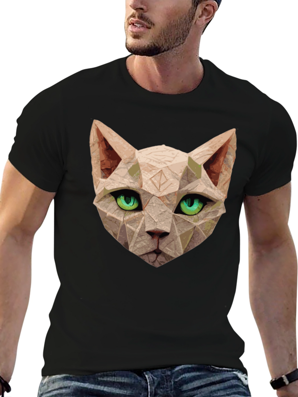 Geometric Cat T-Shirt - Unique Art Tee