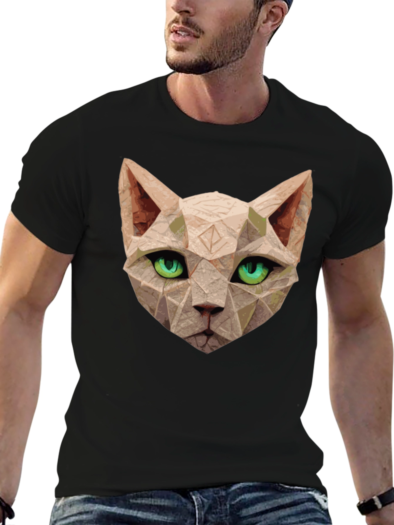 Geometric Cat T-Shirt - Unique Art Tee