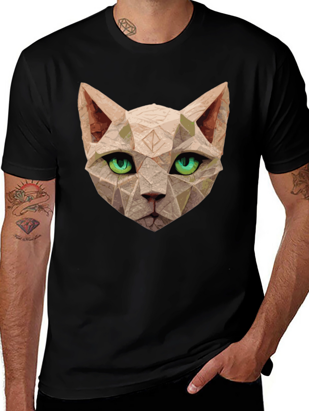 Geometric Cat T-Shirt - Unique Art Tee