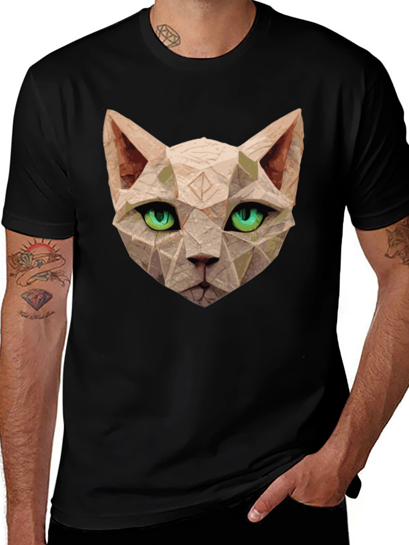 Geometric Cat T-Shirt - Unique Art Tee