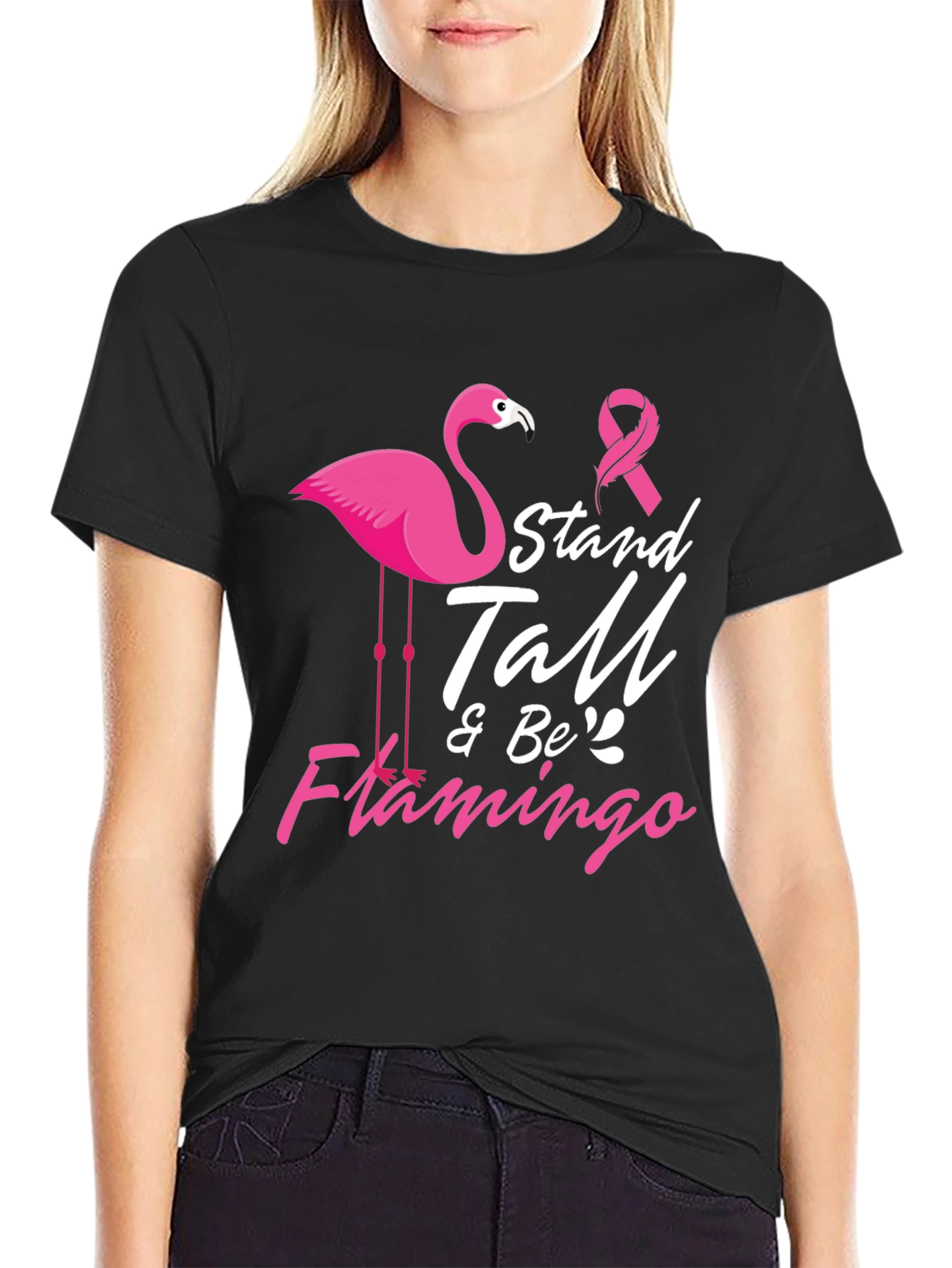 Stand Tall & Be Flamingo Cancer Awareness T-Shirt