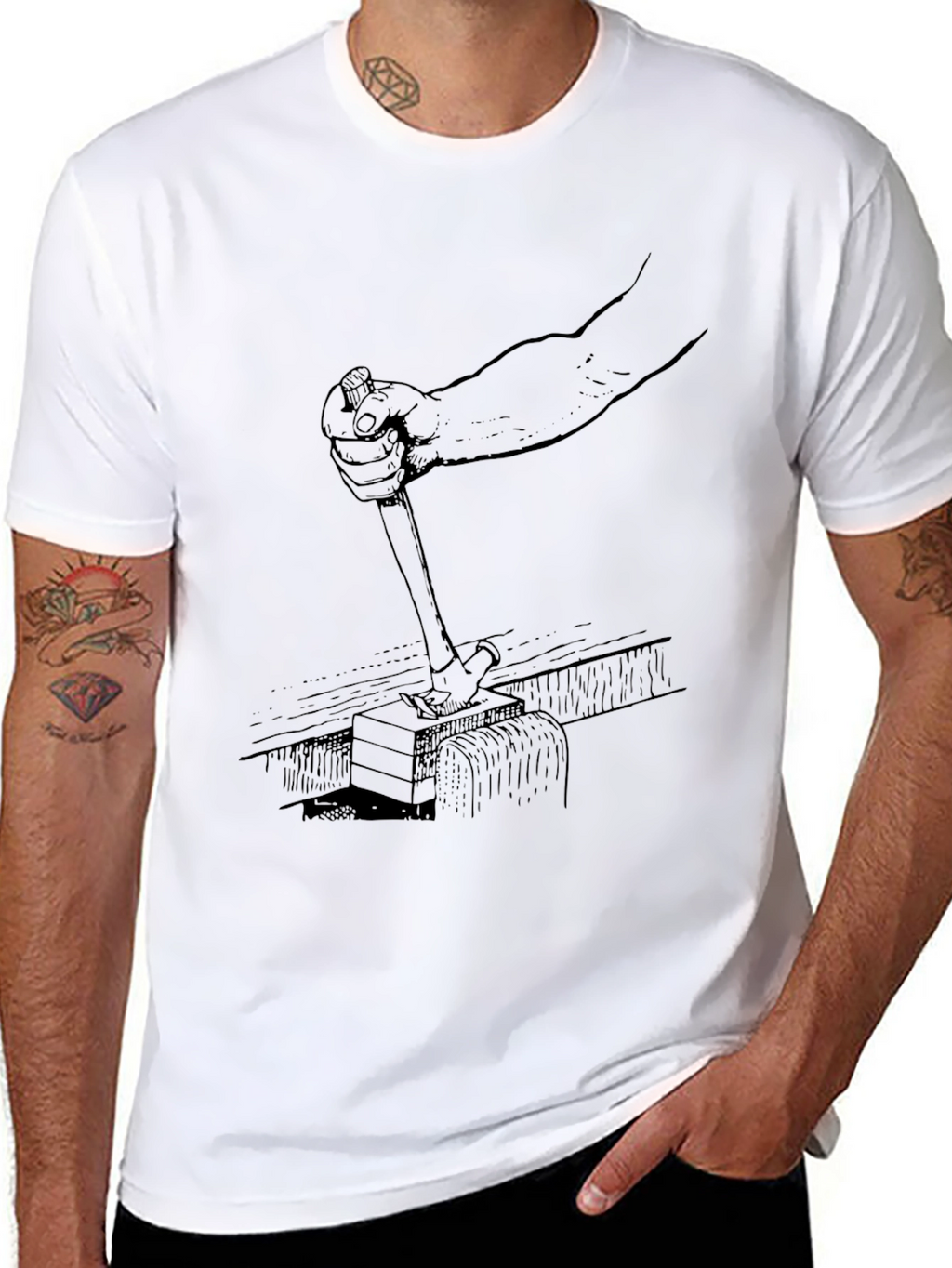 Hammering Graphic Print Black T-Shirt