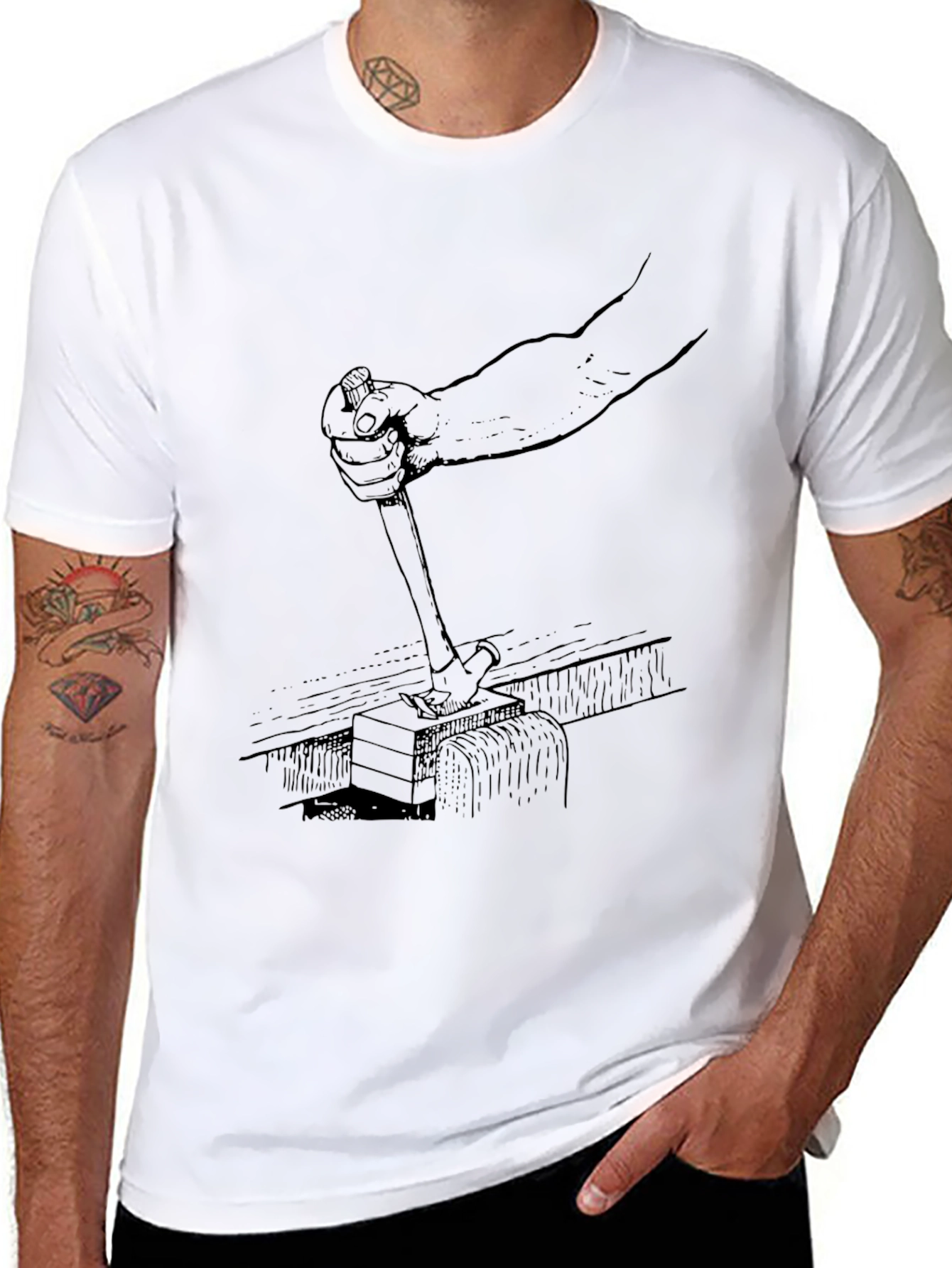 Hammering Graphic Print Black T-Shirt