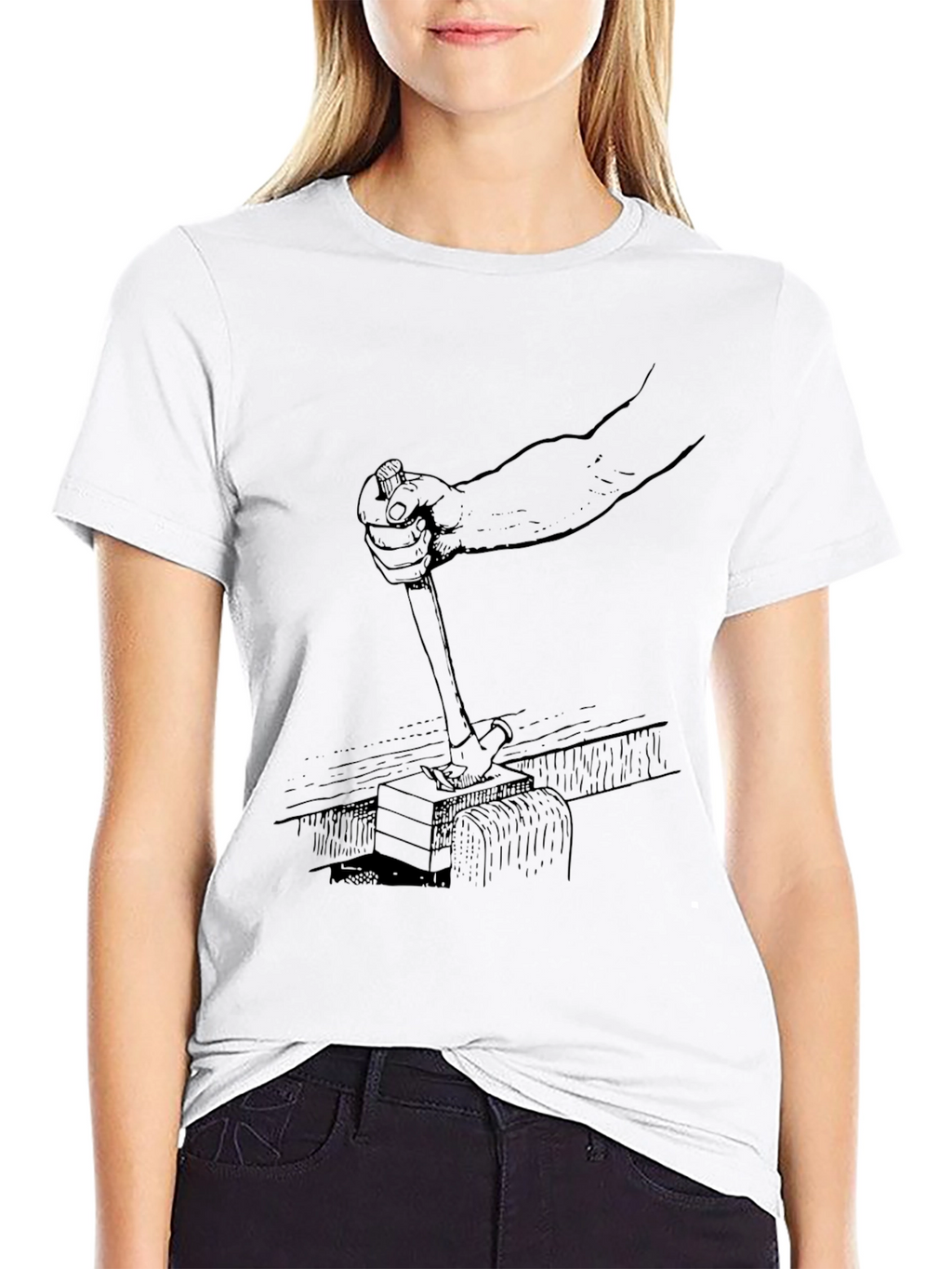 Hammering Graphic Print Black T-Shirt